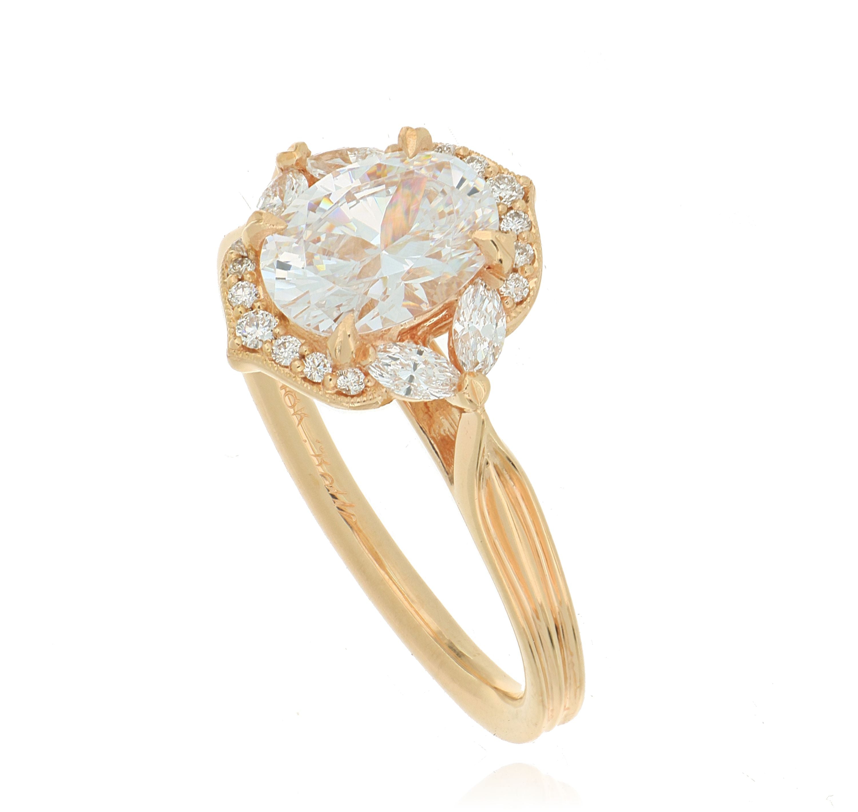 18k Rose Gold Diamond Accented Halo Engagement Ring Semi Mount