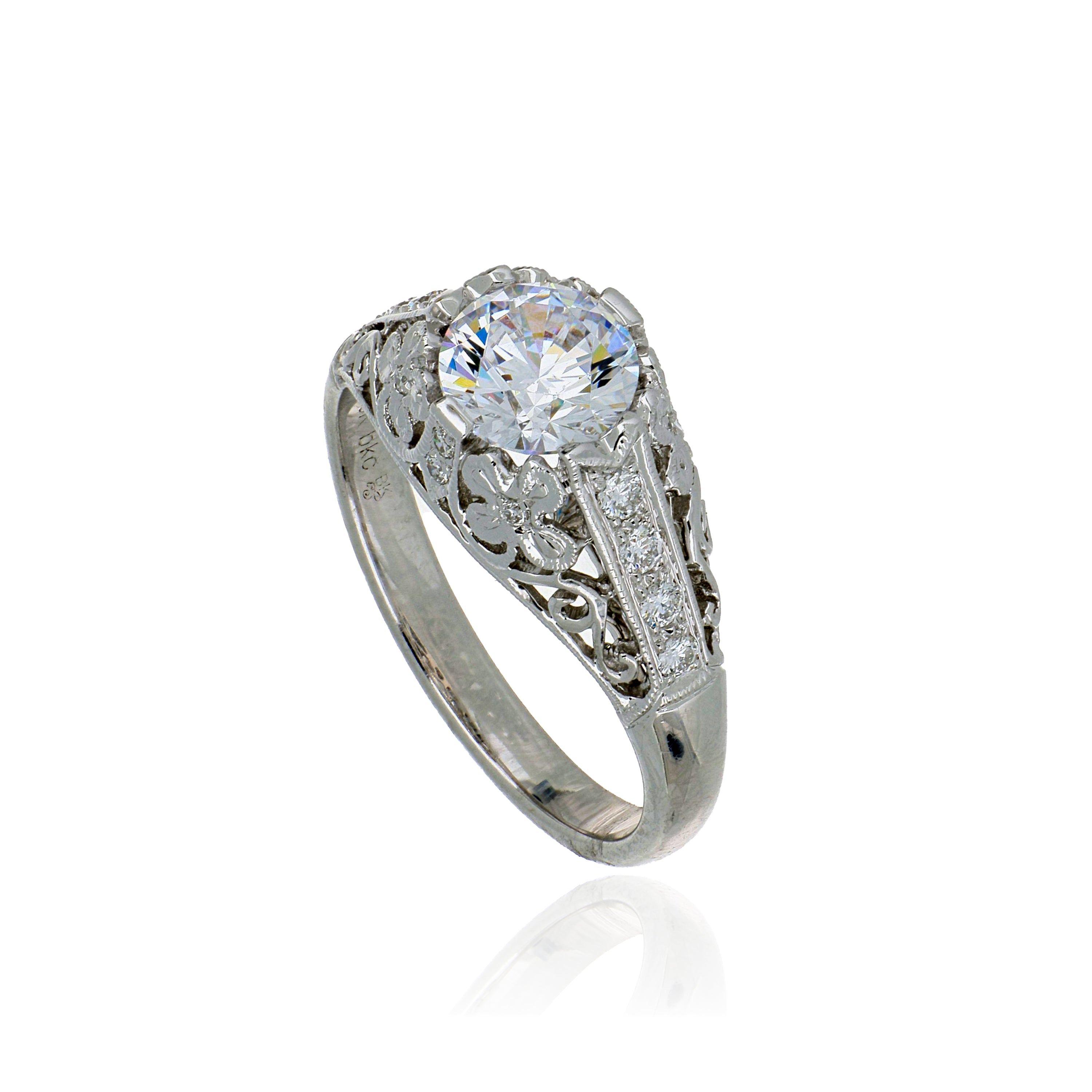 18k White Gold Diamond Accented Engagement Ring Semi Mount - Charles Koll Jewelers