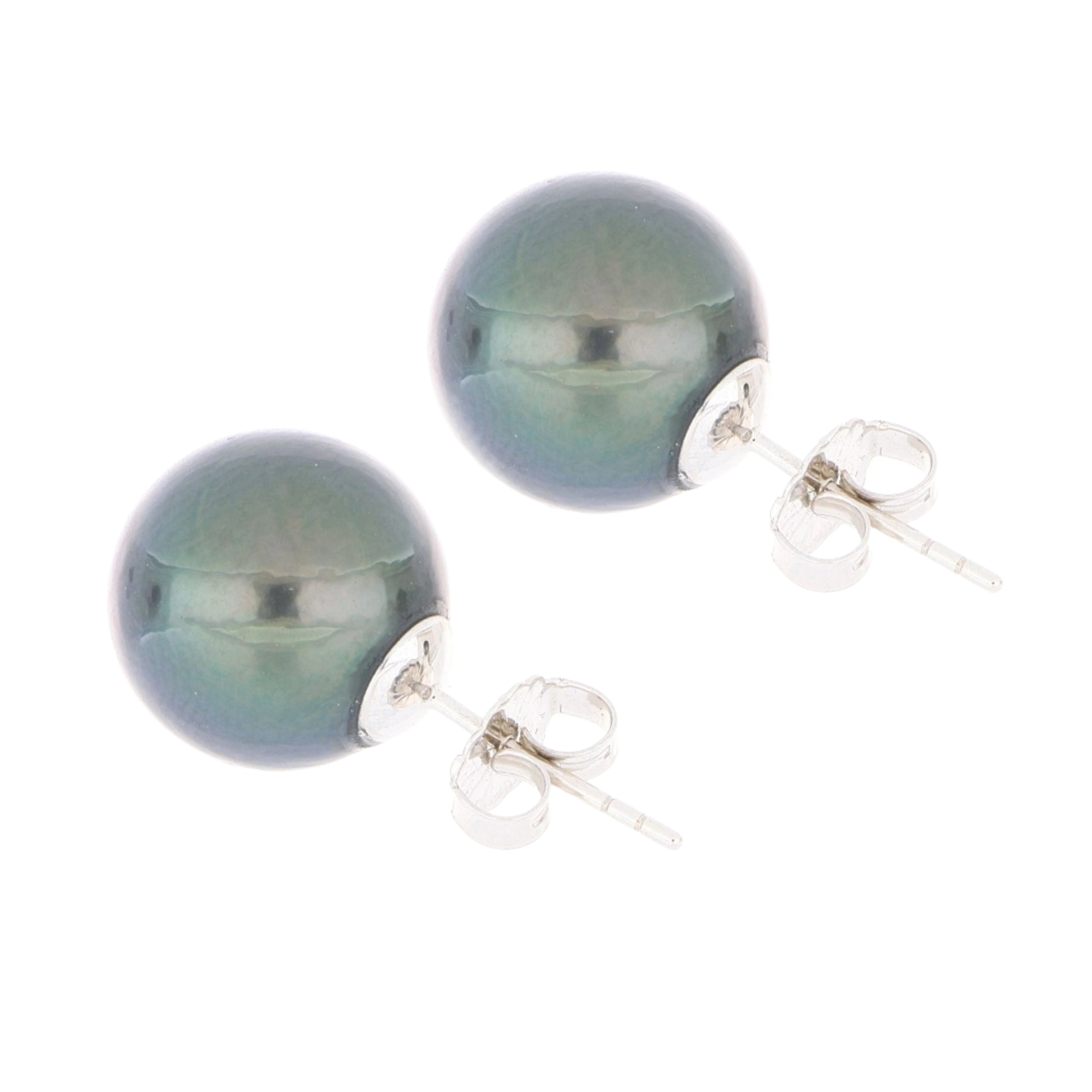 14k Yellow Gold 11.5mm Tahitian Pearl Studs - Charles Koll Jewelers