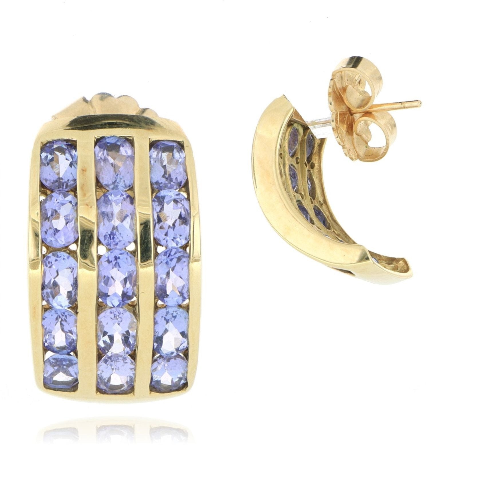 14k Yellow Gold 3 Row Tanzanite Huggies