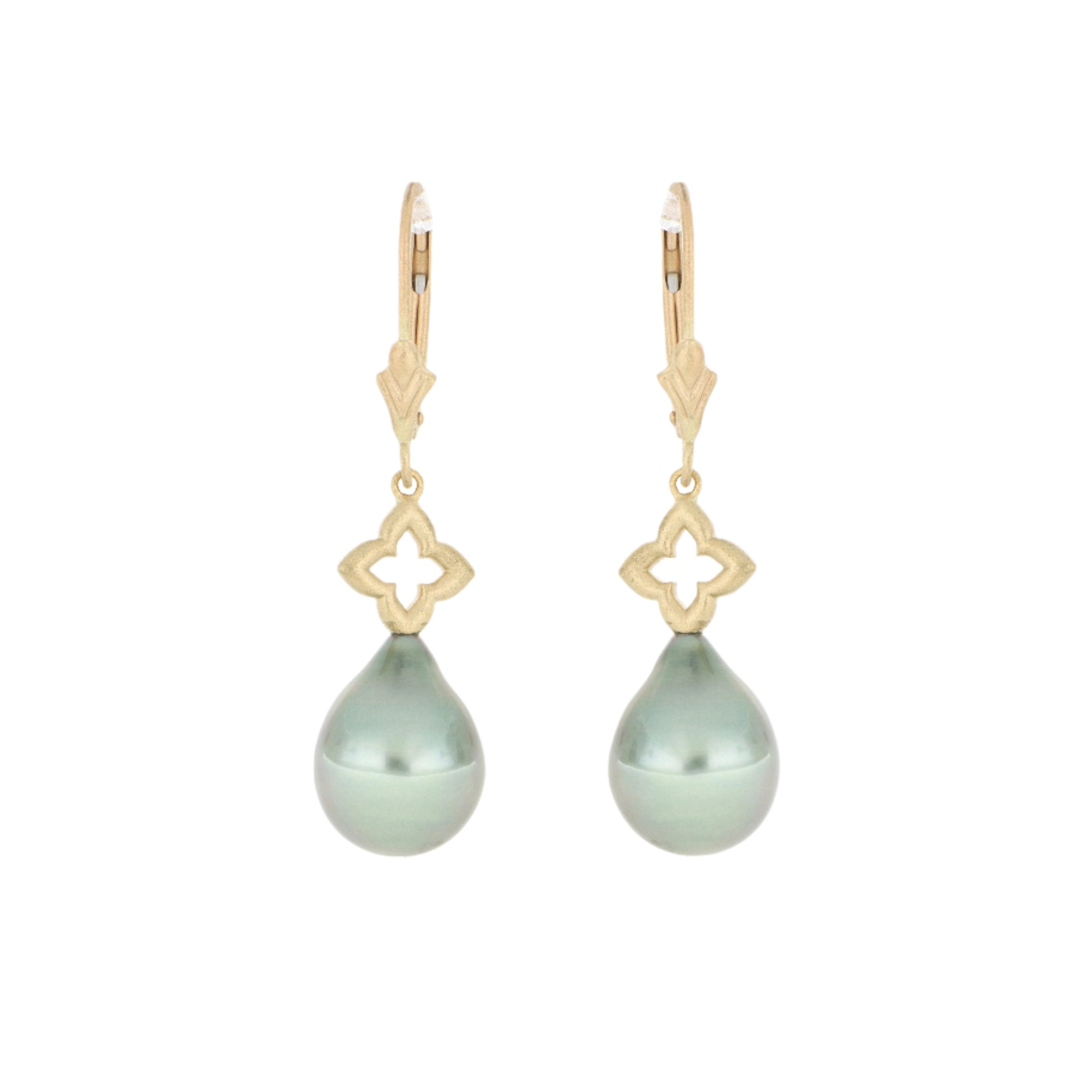 14k Yellow Gold Tahitian Pearl Drop Earrings
