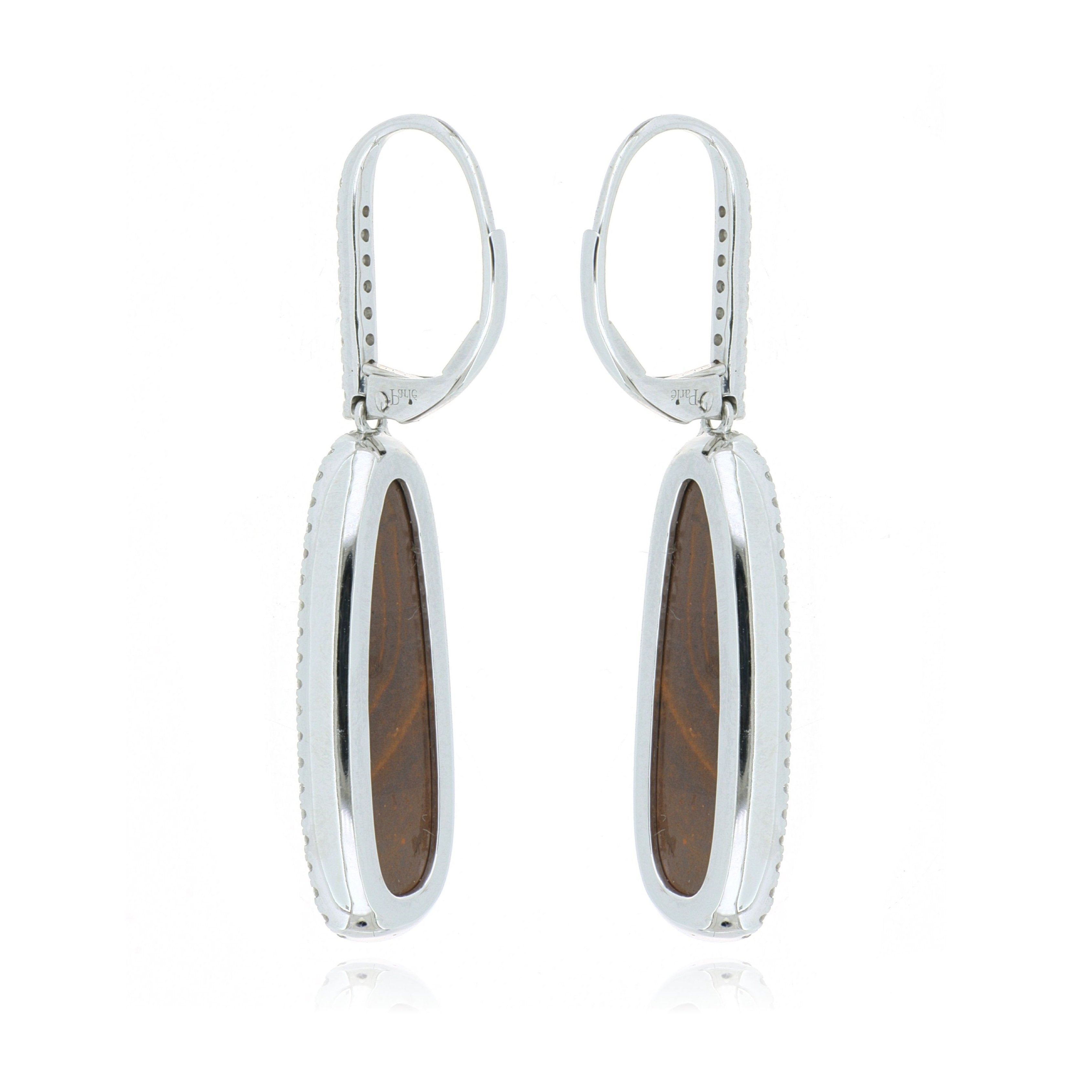 14k White Gold Australian Opal and Diamond Accented Earrings