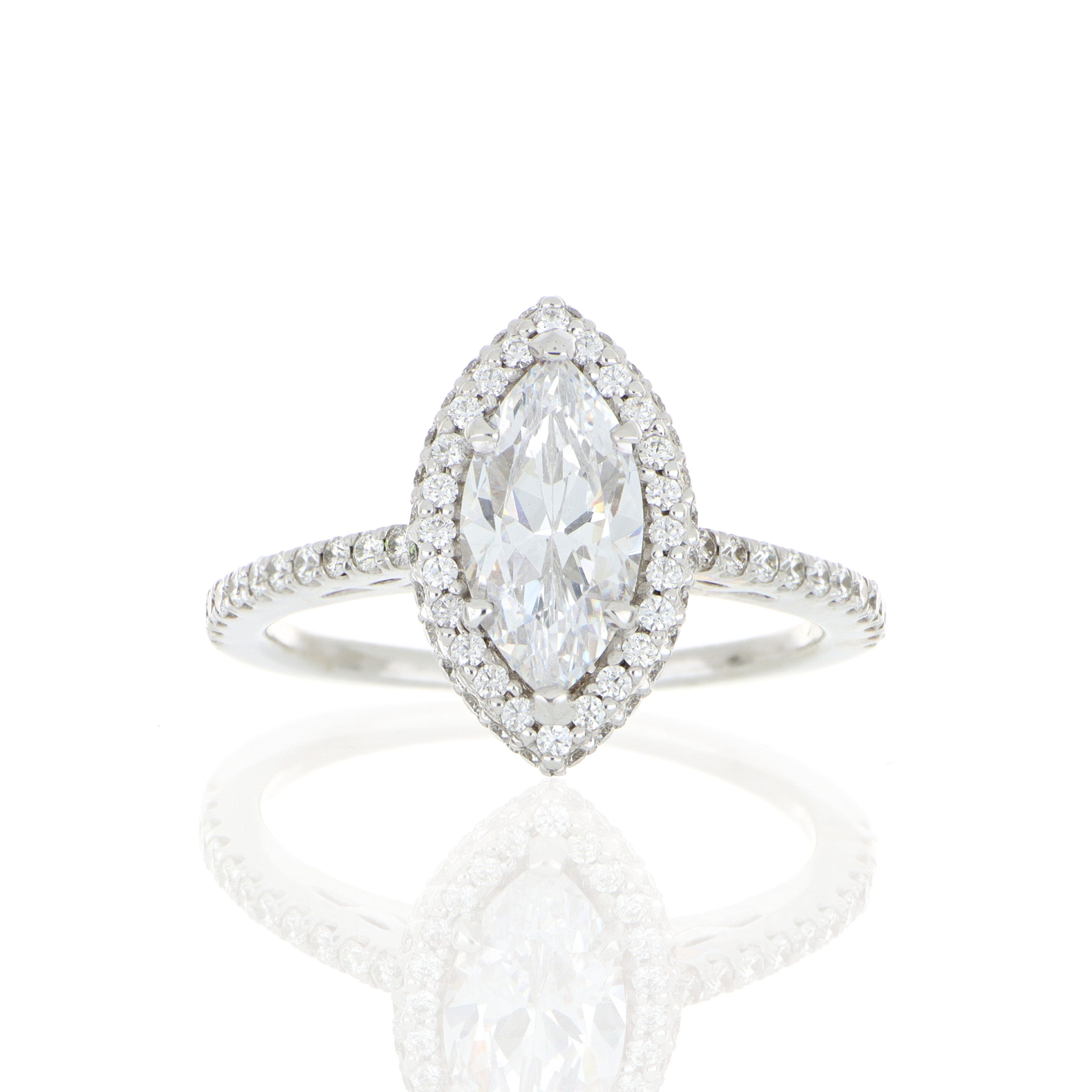 14k White Gold Diamond Halo Engagement Ring Semi Mount