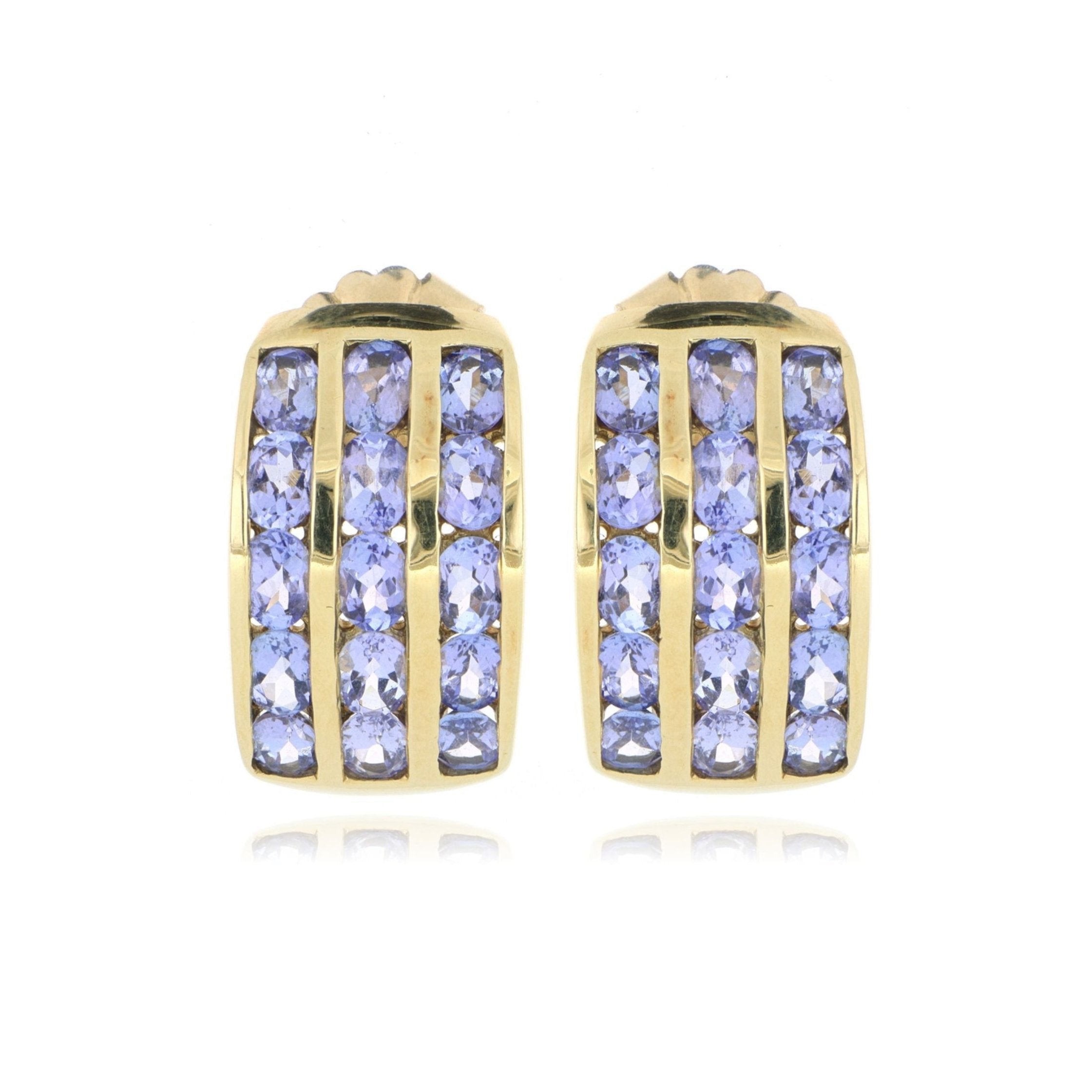 14k Yellow Gold 3 Row Tanzanite Huggies