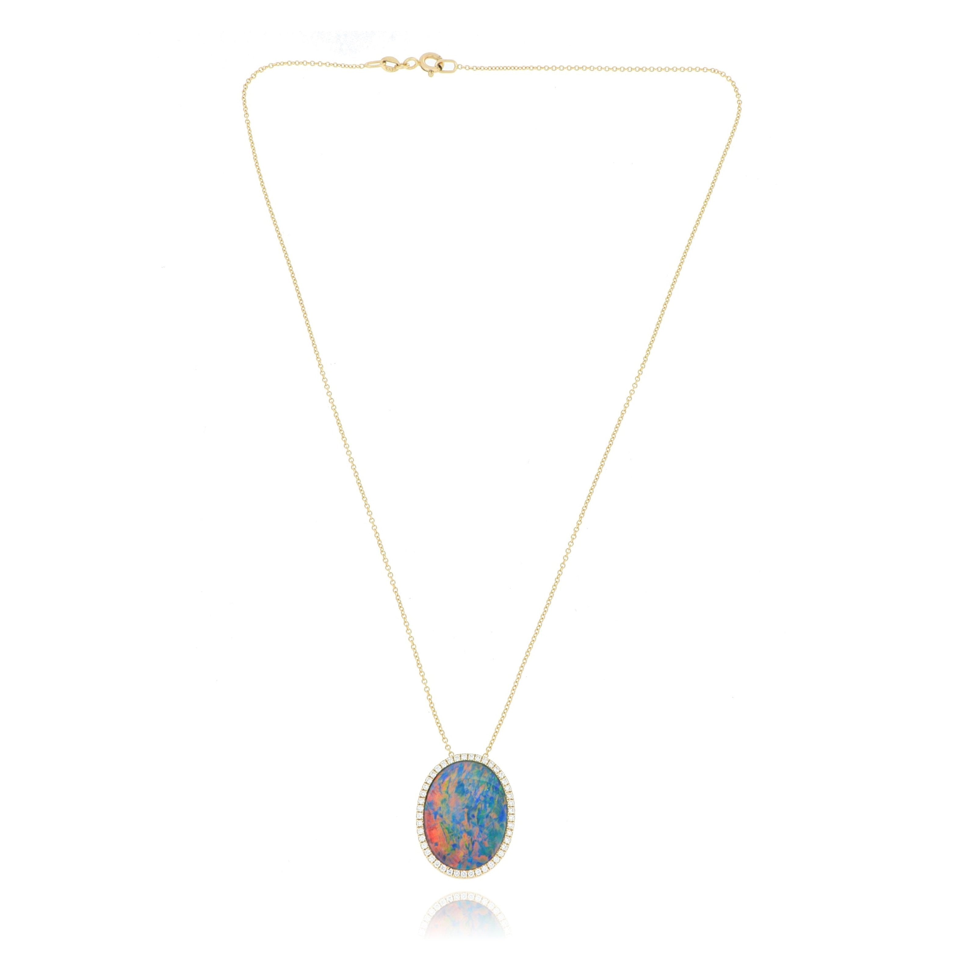 14k Yellow Gold Australian Opal and Diamond Accented Necklace