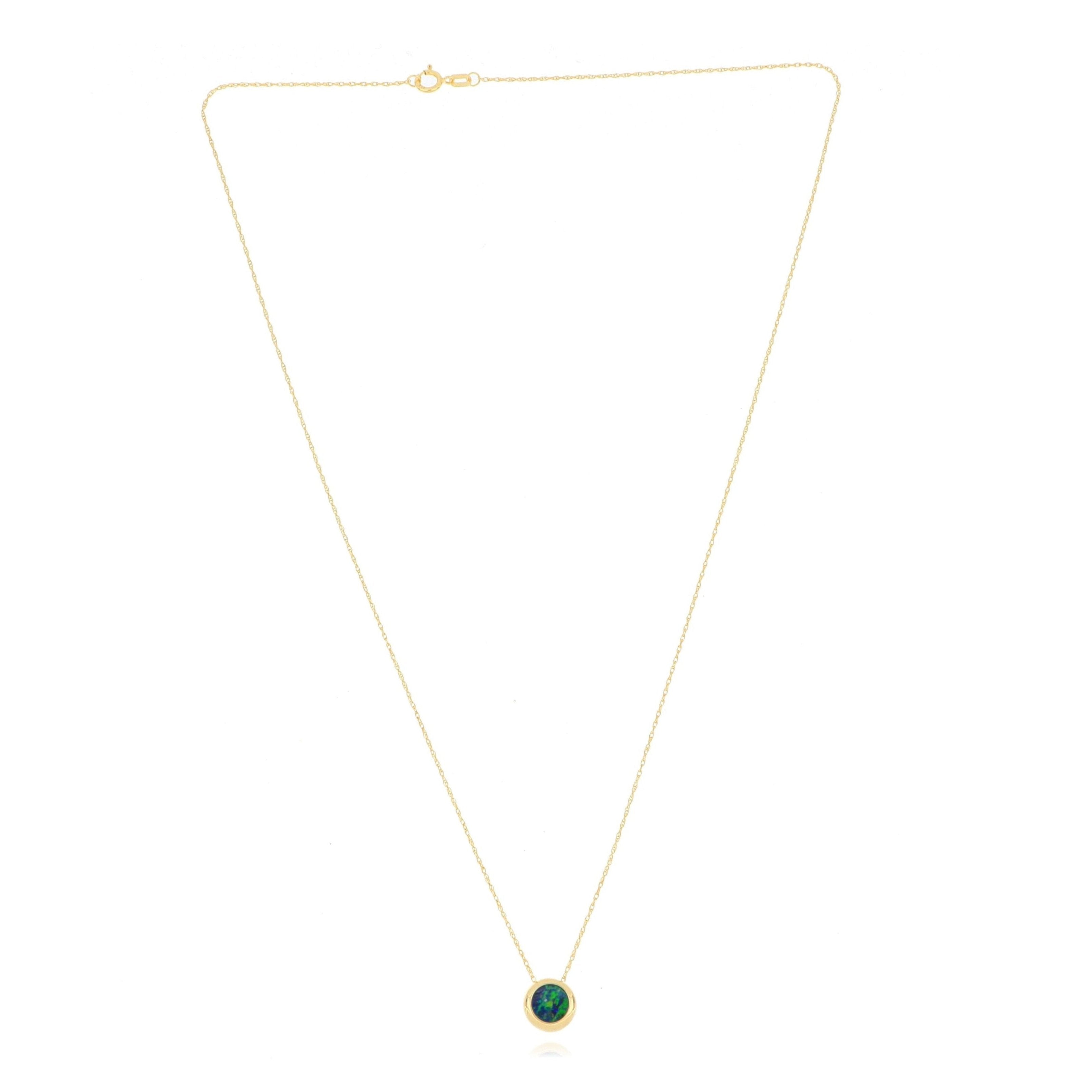 14k Yellow Gold Bezel Set Australian Opal Necklace