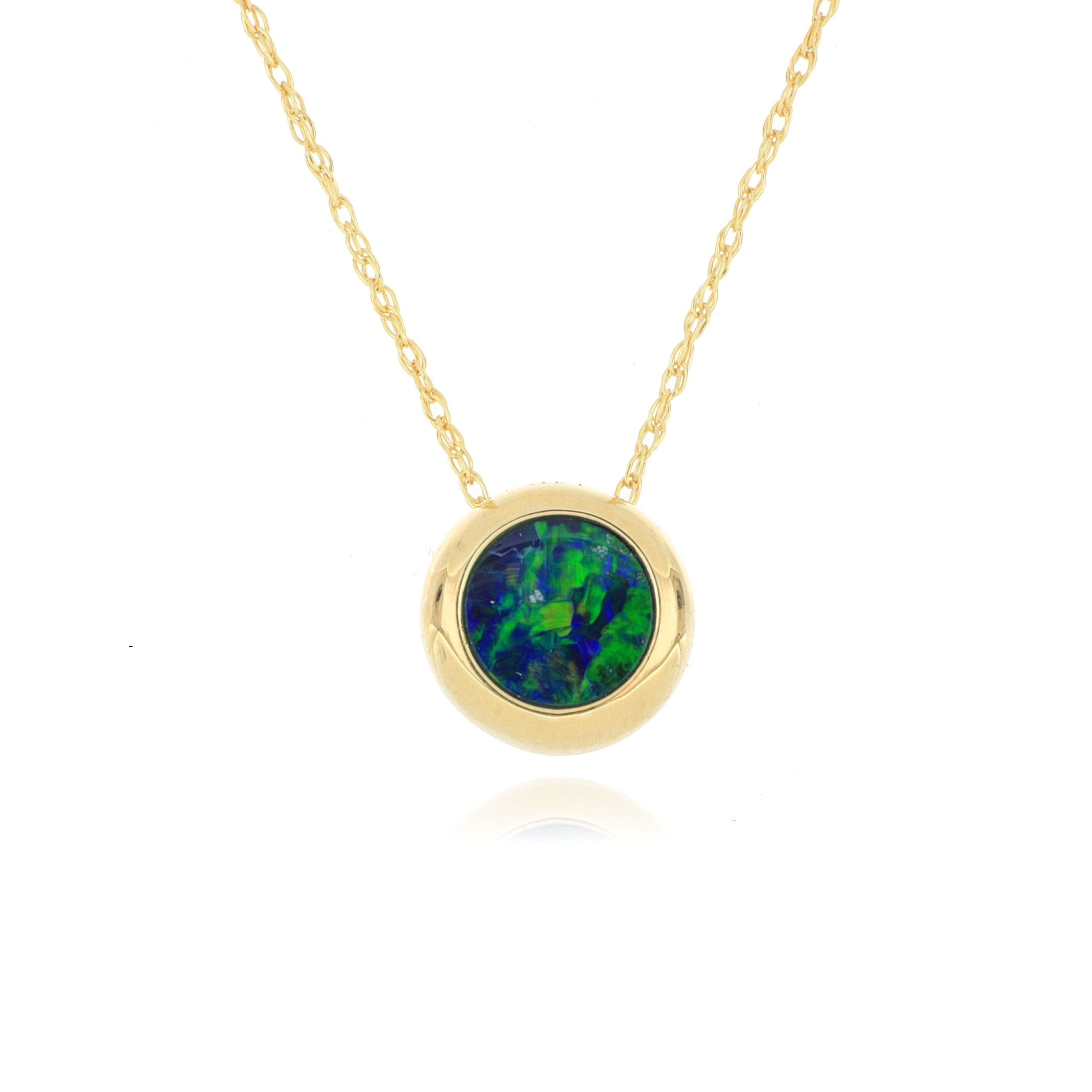 14k Yellow Gold Bezel Set Australian Opal Necklace - Charles Koll Jewelers