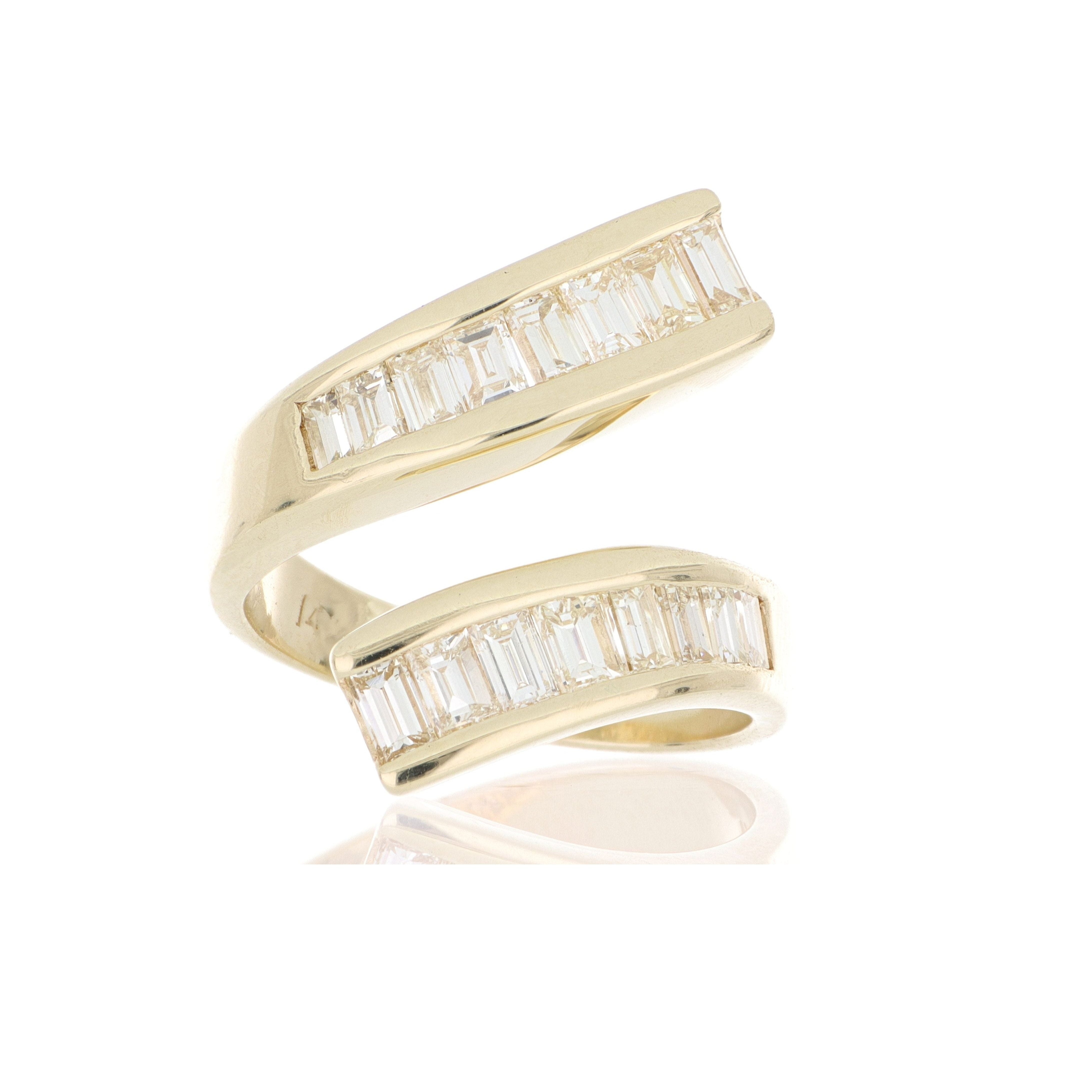 14k Yellow Gold Open End Baguette shaped Diamond Ring