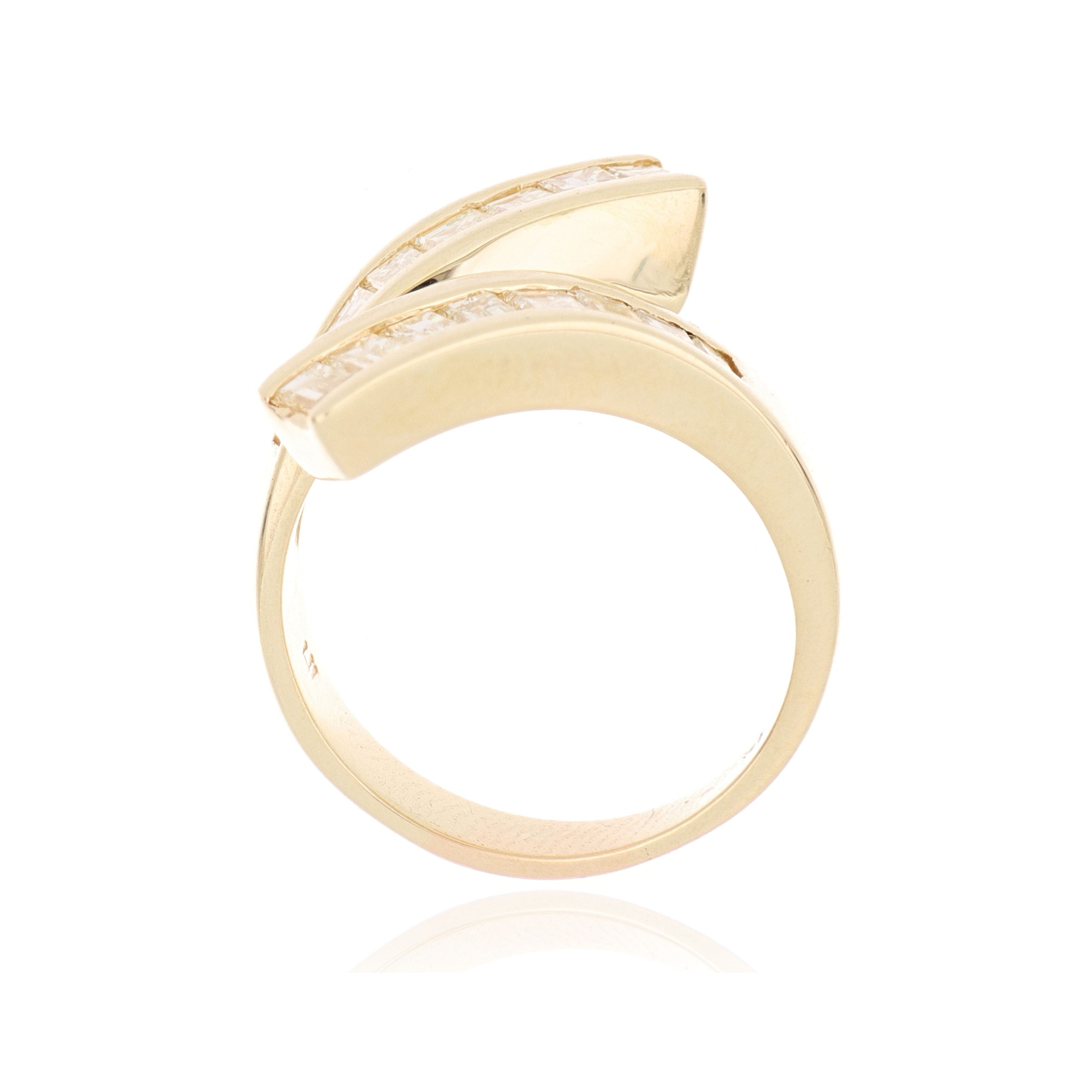14k Yellow Gold Open End Baguette shaped Diamond Ring