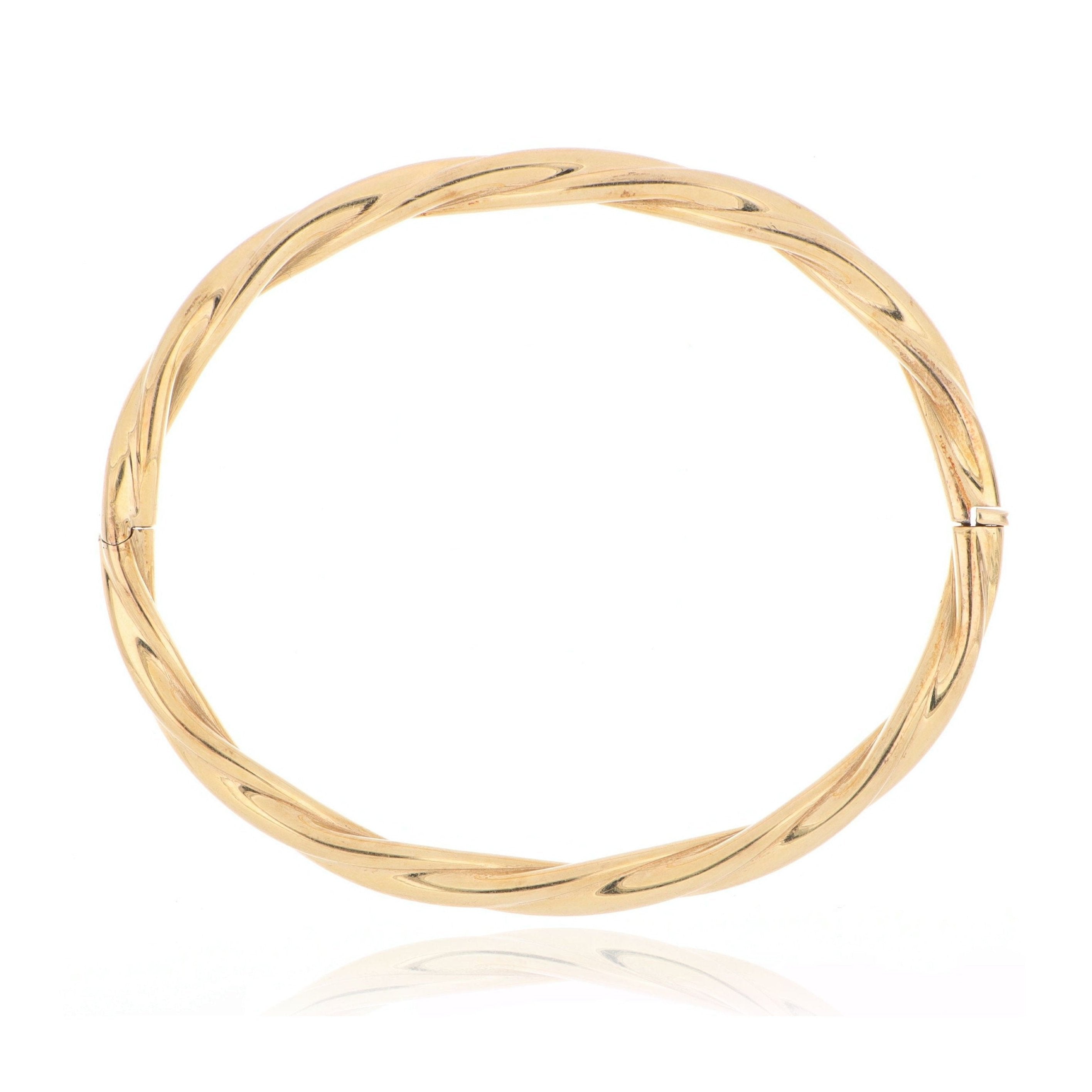 14k Yellow Gold Twisted Hinged Bangle - Charles Koll Jewelers