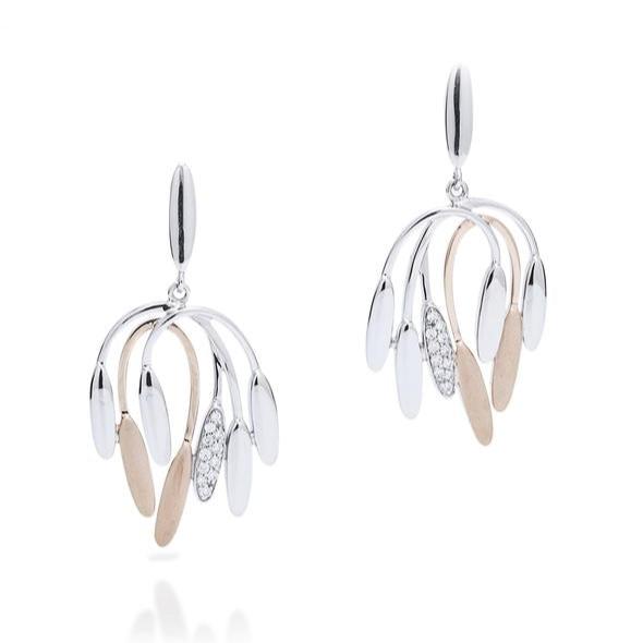 18k Rose and White Gold Diamond Accented Fashion Earrings