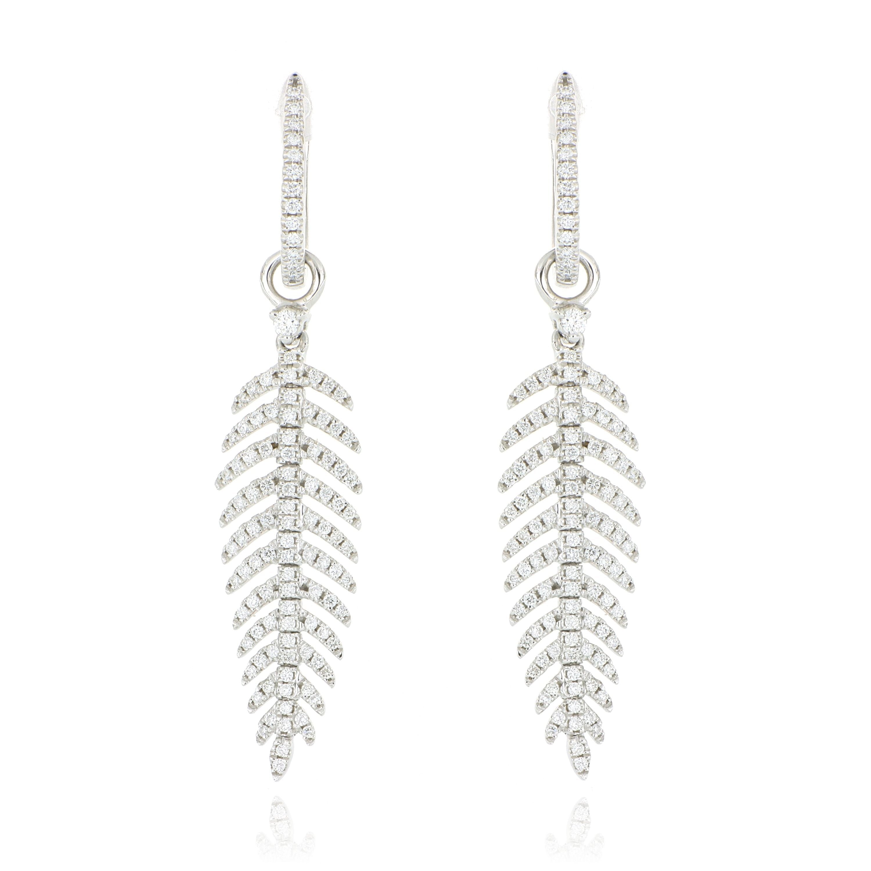 18k White Gold Diamond Accented Feather Drop Earrings - Charles Koll Jewelers