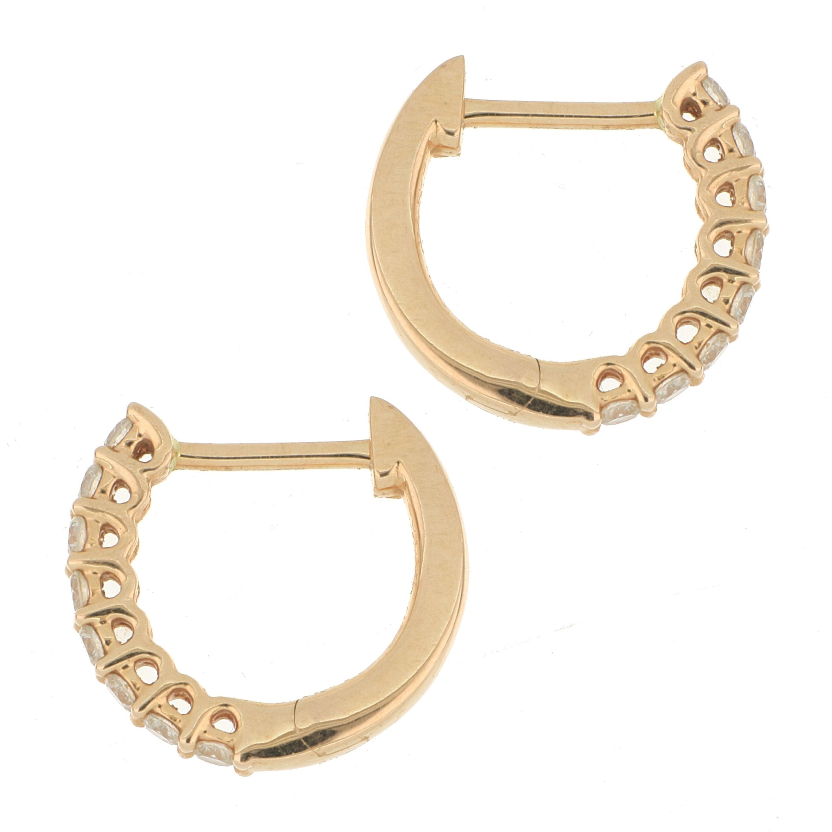18k Rose Gold Woven Diamond Huggie Earrings