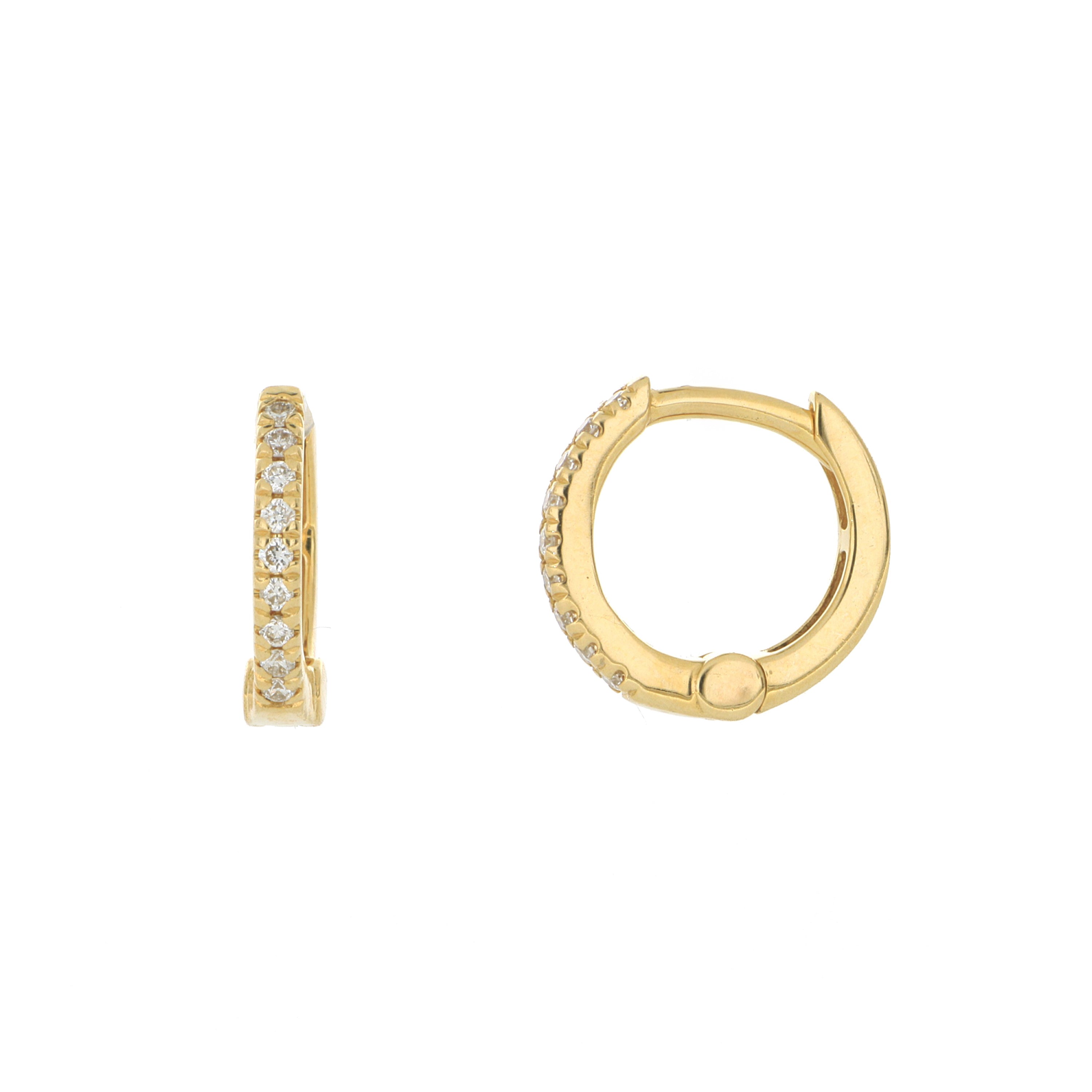 18k Yellow Gold Diamond Mini Hoops Earrings