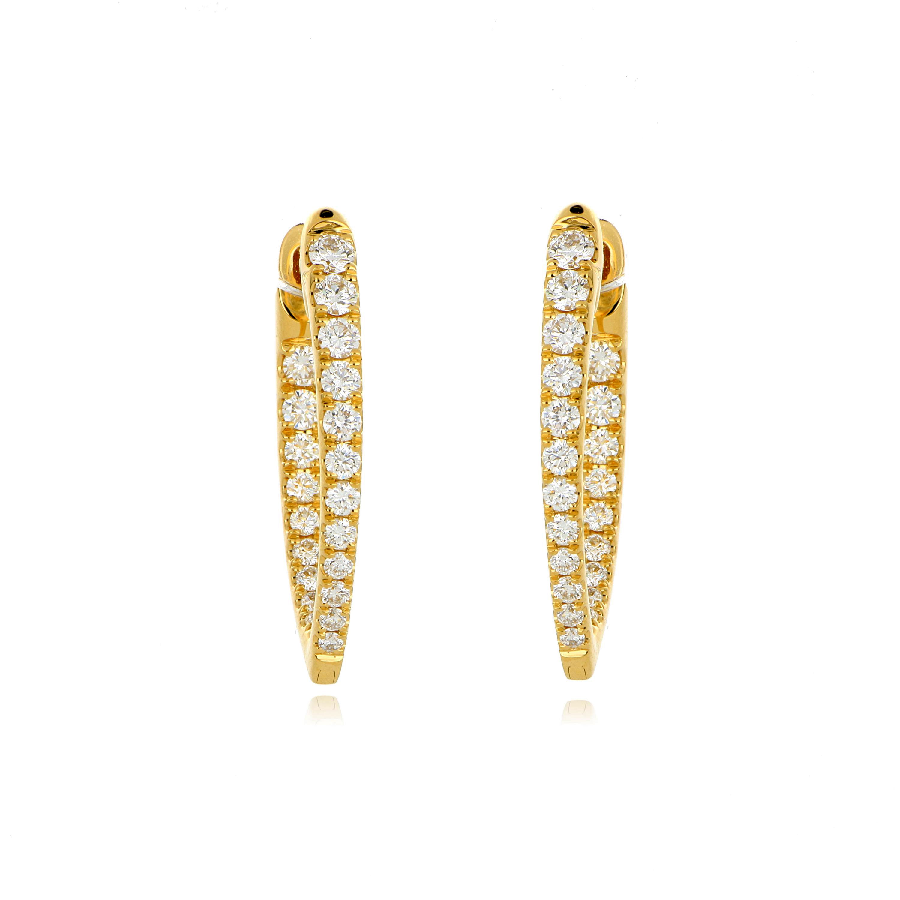 18k Yellow Gold Diamond Imperial Hoops - Charles Koll Jewelers
