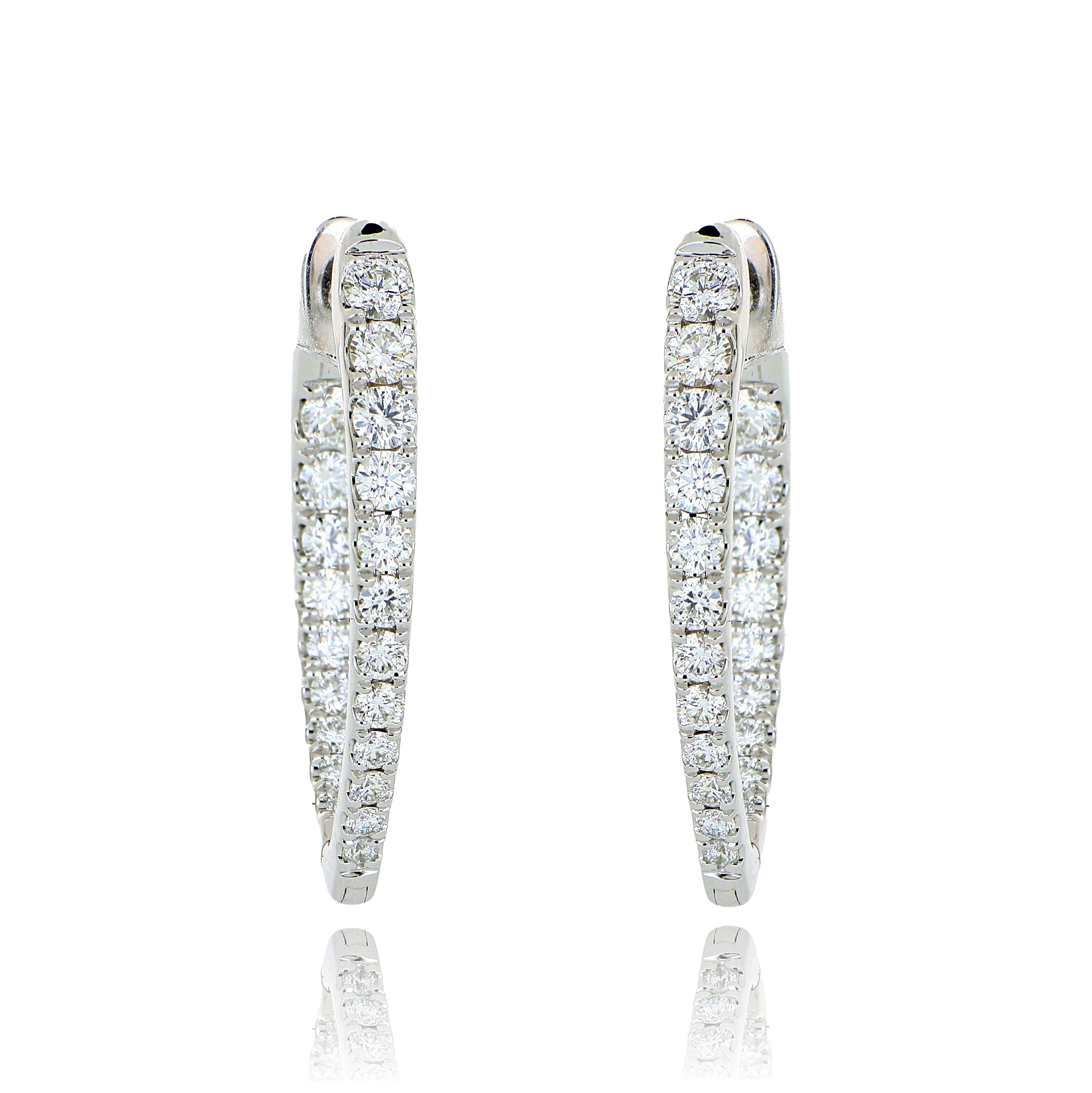 18k White Gold Imperial Diamond Hoops - Charles Koll Jewelers