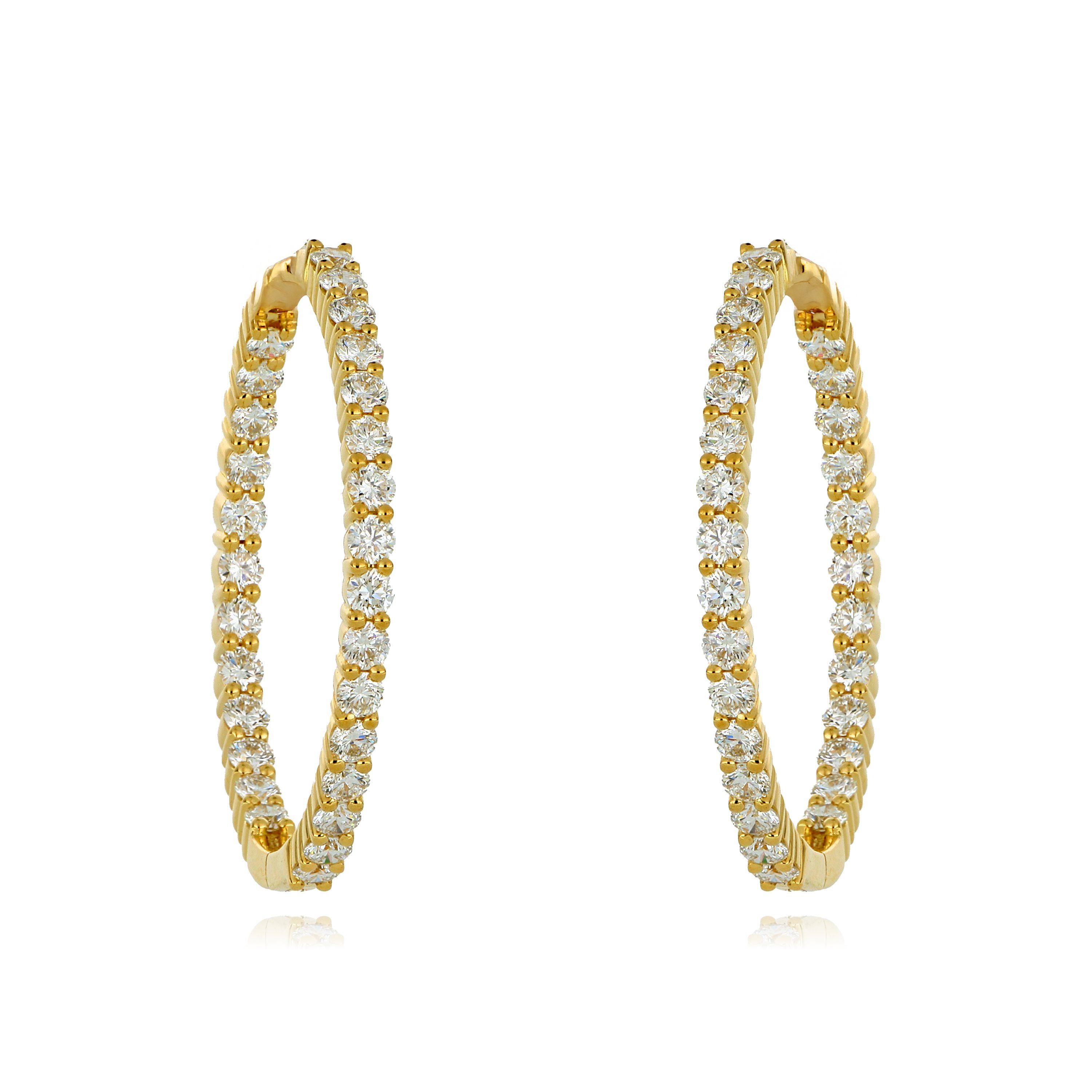 18k Yellow Gold Inside Out Diamond Hoops