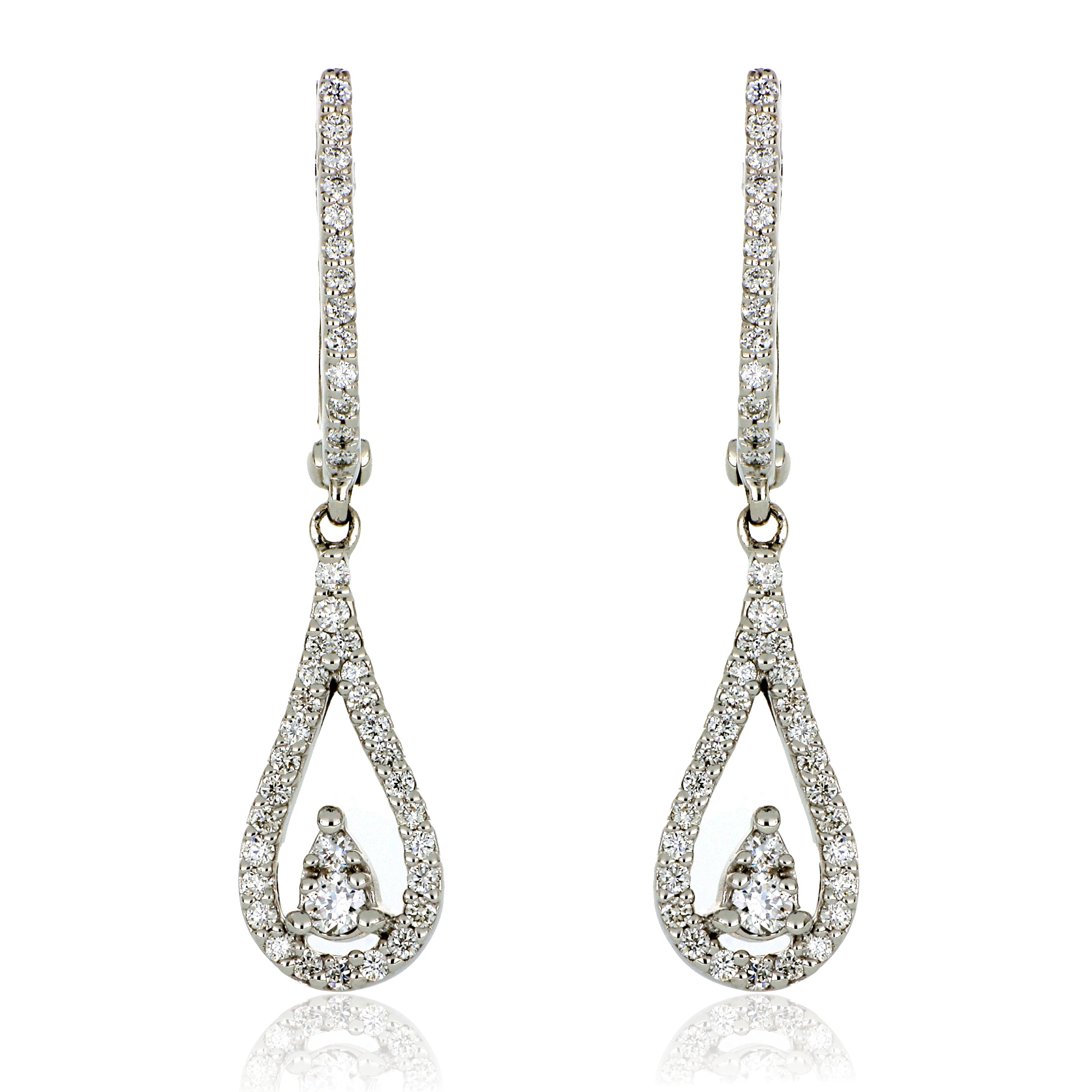 14k White Gold Diamond Drop Earrings - Charles Koll Jewelers