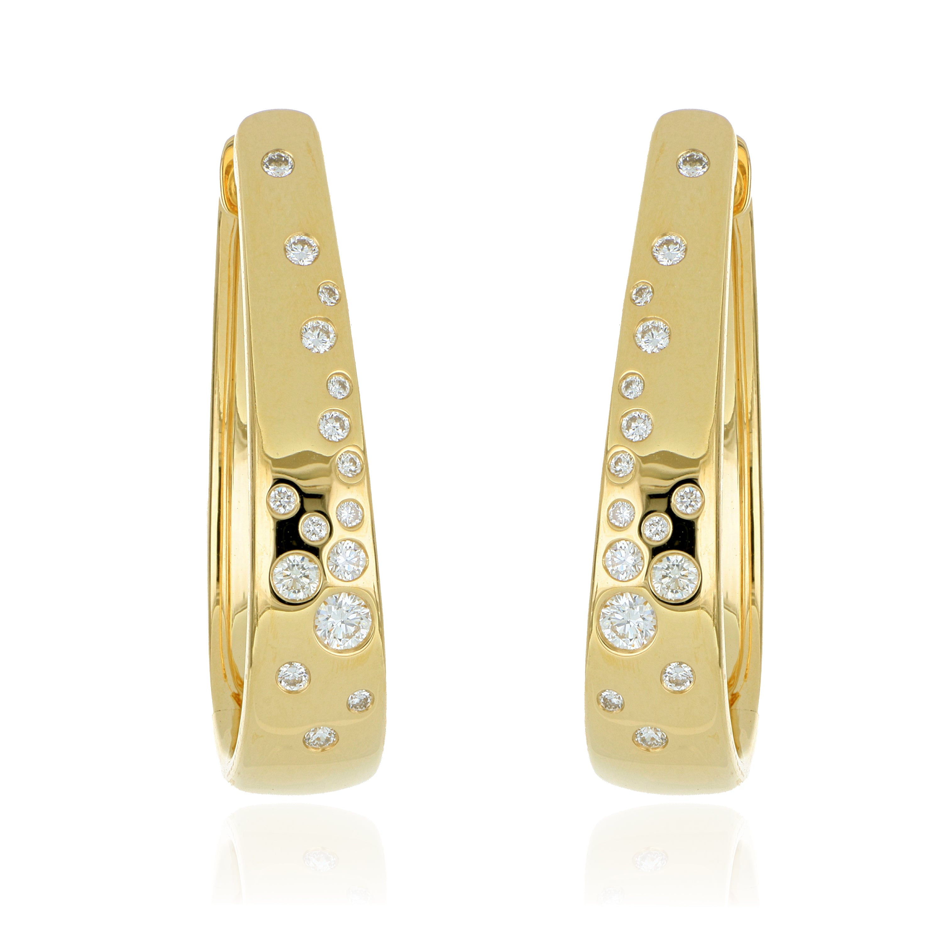18k Yellow Gold Larger Scattered Diamond Hoops