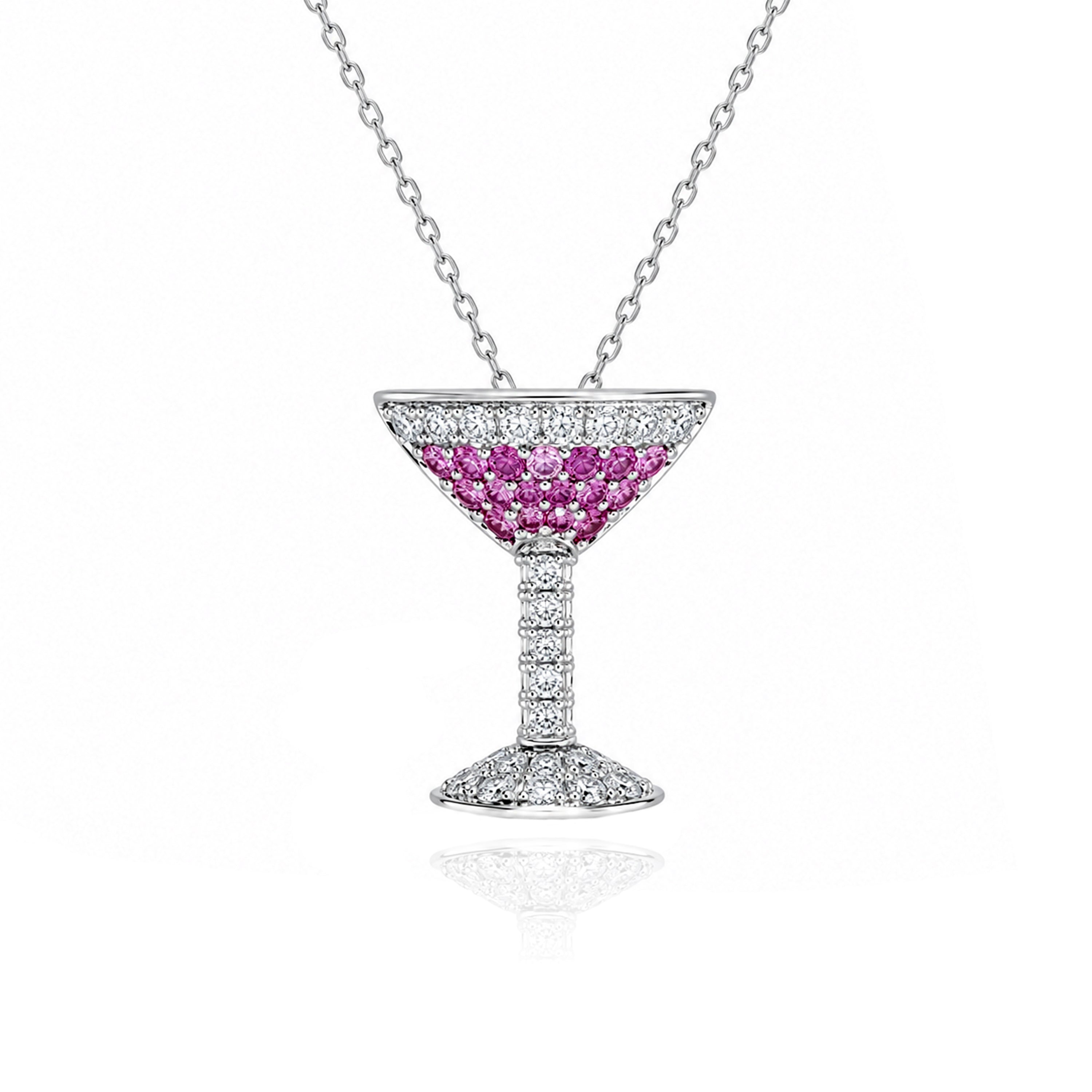18k White Gold and Pink Sapphire Martini Glass Necklace - Charles Koll Jewelers