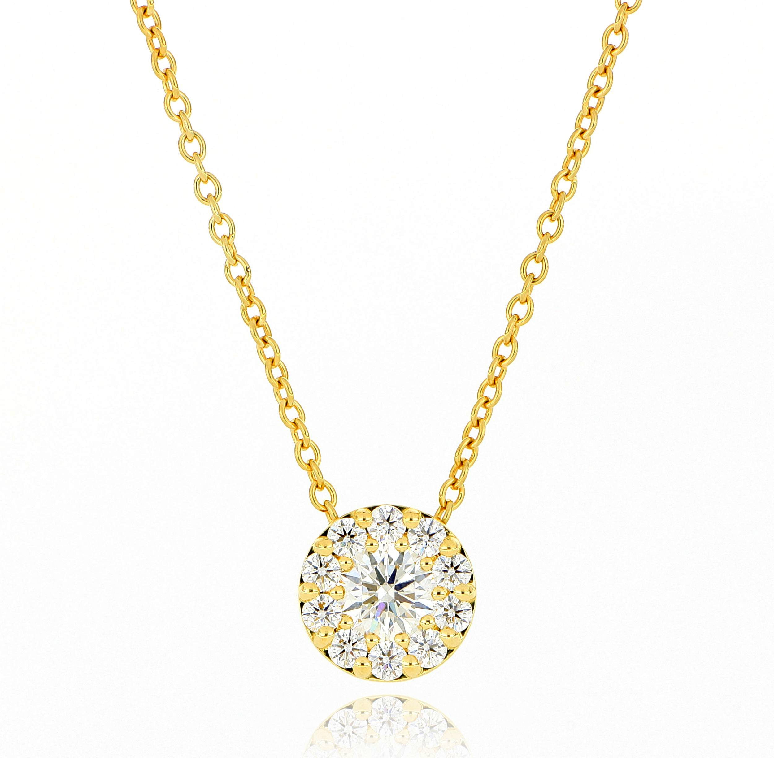 18k Yellow Gold Hearts on Fire Diamond Halo Necklace - Charles Koll Jewelers