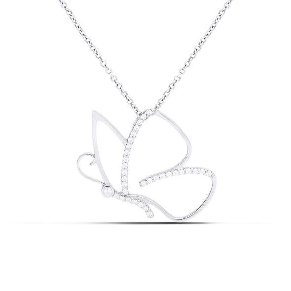 18k White Gold Diamond Accented Butterfly Necklace