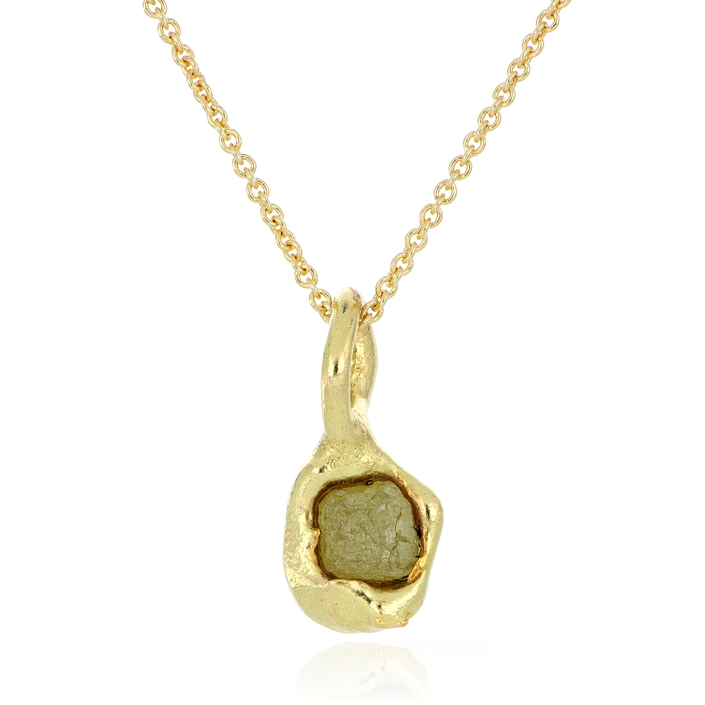 18k Yellow Gold Raw Diamond Pendant