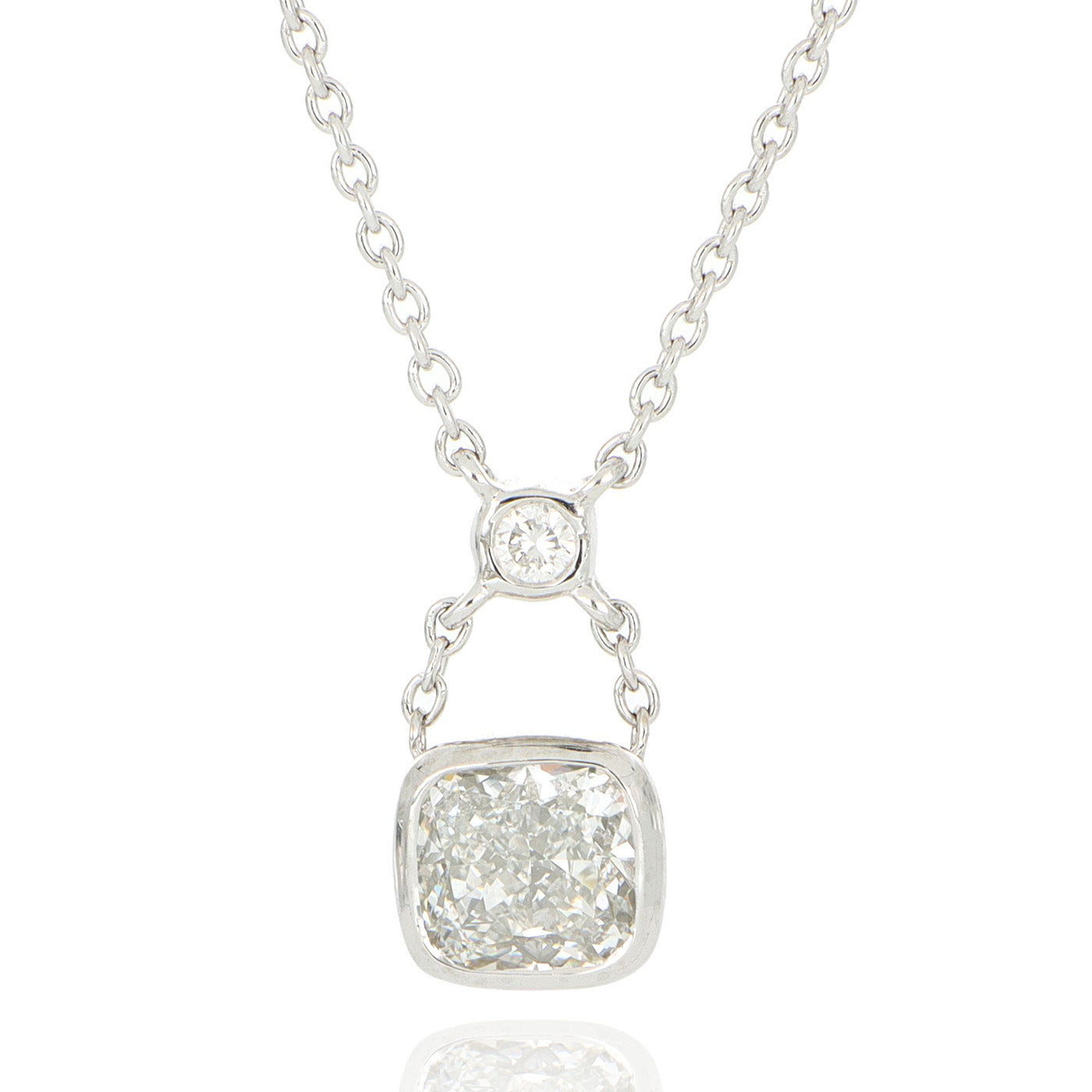 14k White Gold Custom Cushion Shaped Diamond Necklace