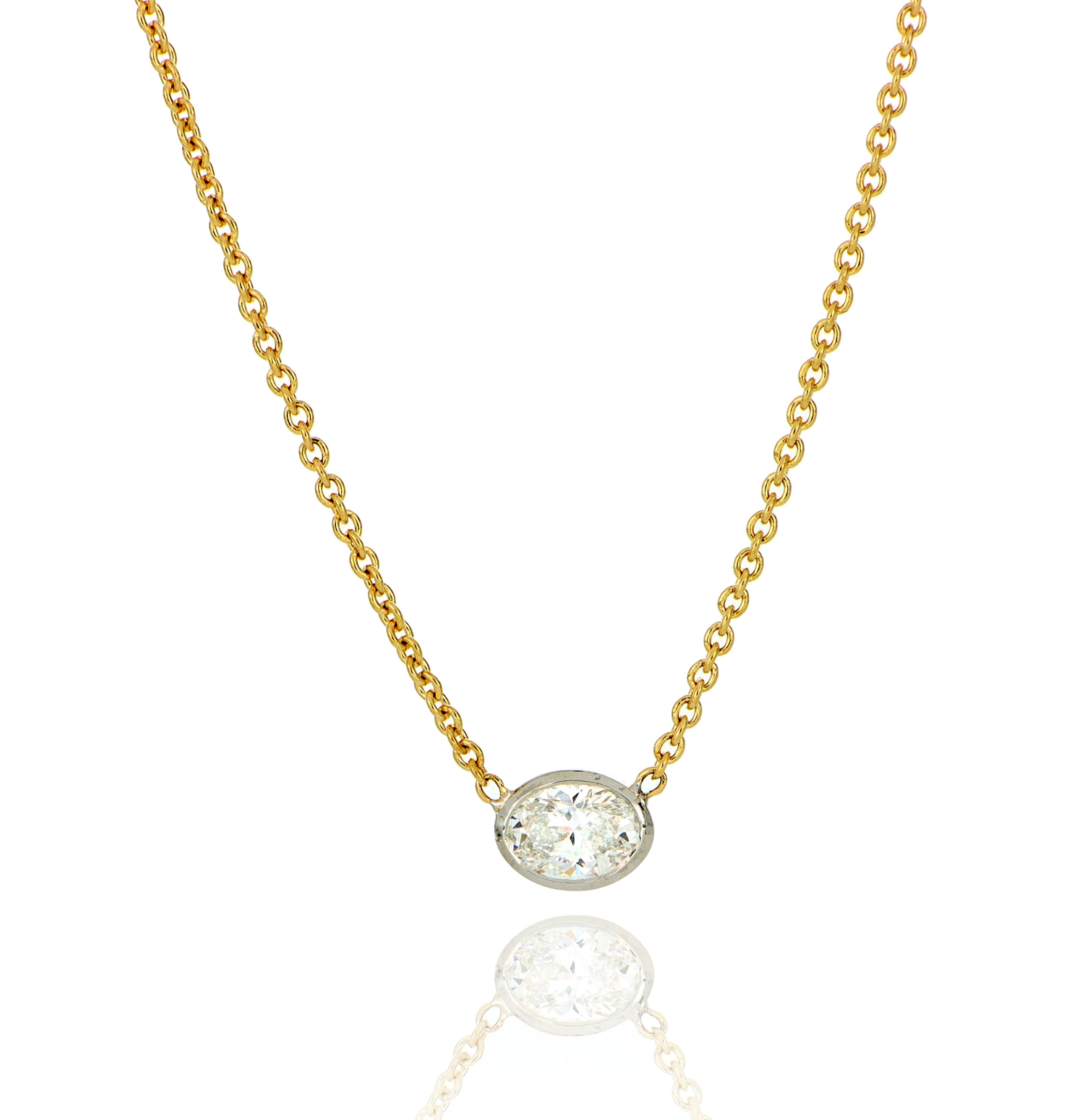 18k Yellow Gold and Platinum Bezel Set Diamond Necklace