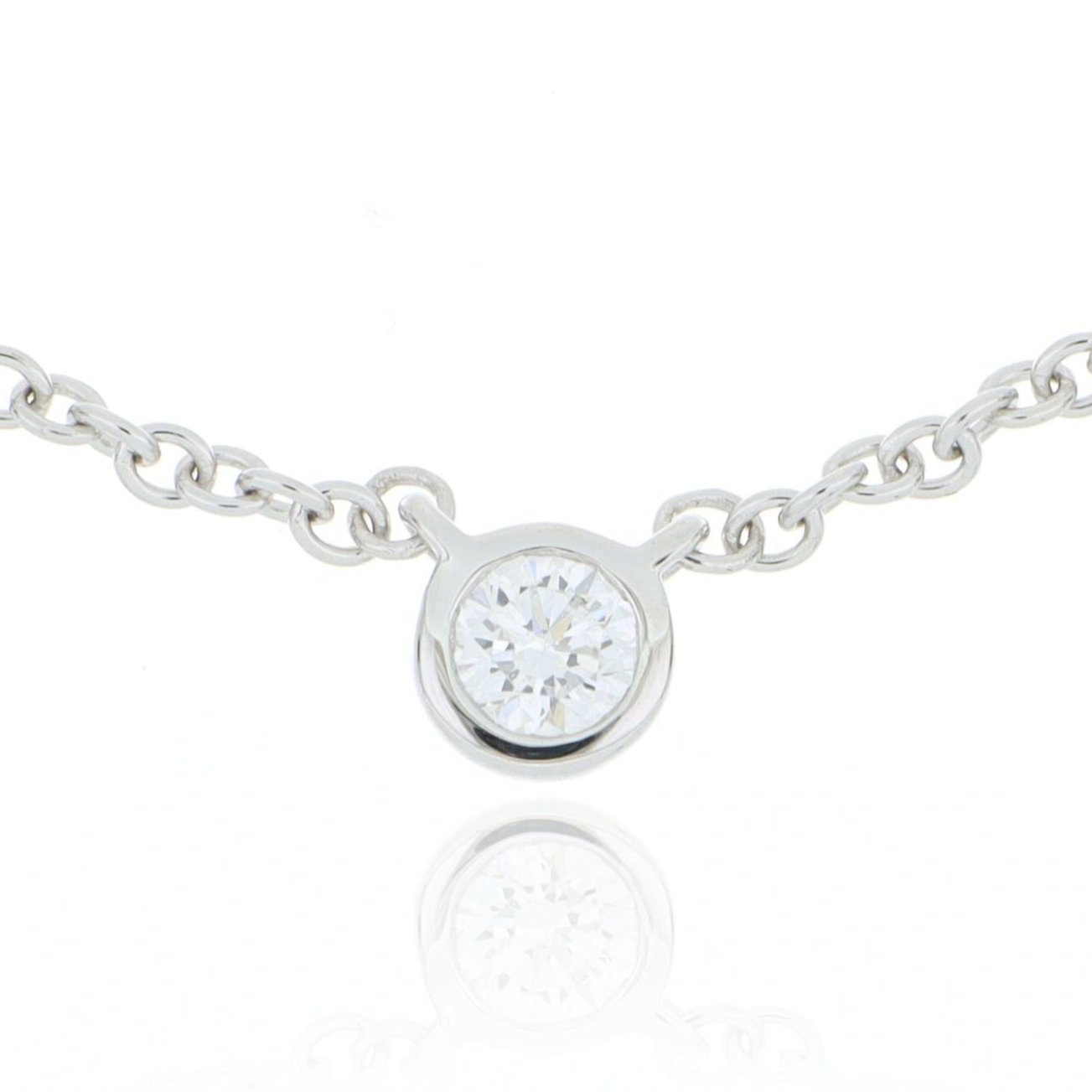 18k White Gold Bezel Set Solitaire Diamond Necklace