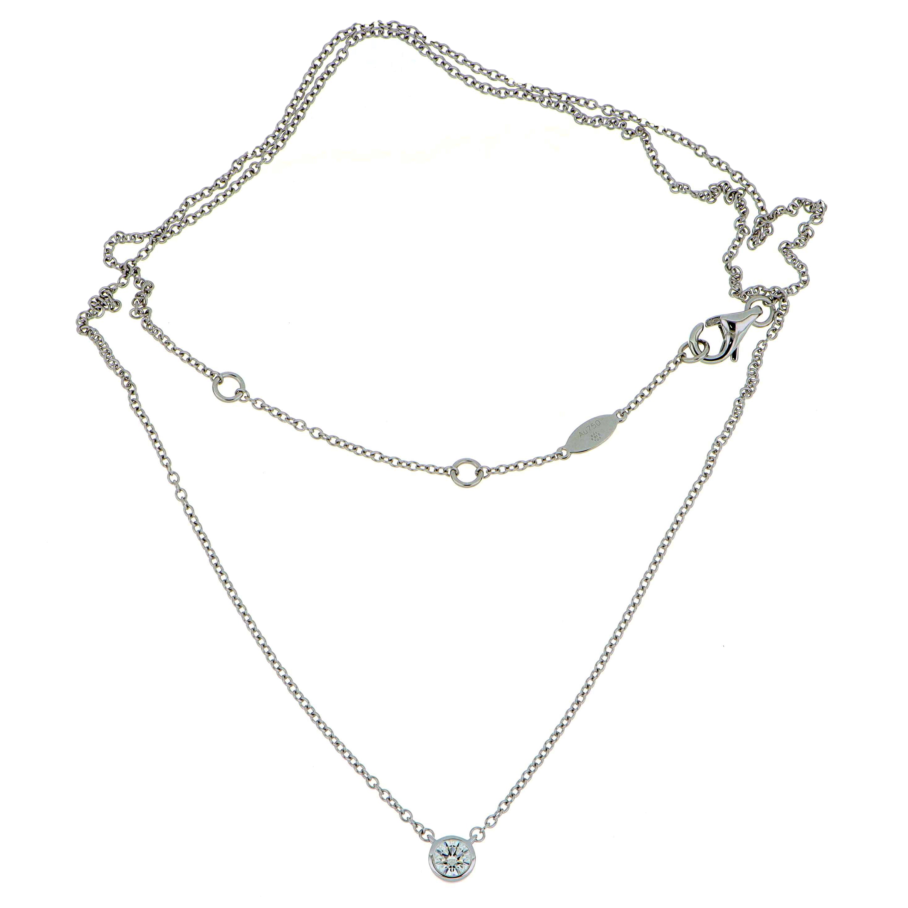 18k White Gold Bezel Set Solitaire Diamond Necklace