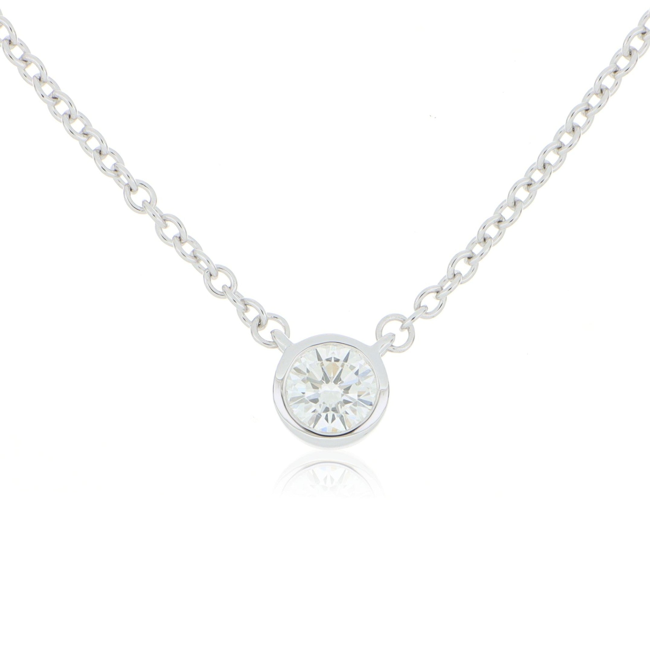 18k White Gold Bezel Set Solitaire Diamond Necklace