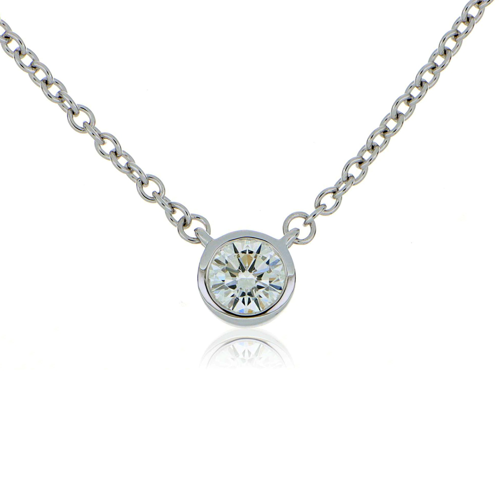 18k White Gold Bezel Set Solitaire Diamond Necklace