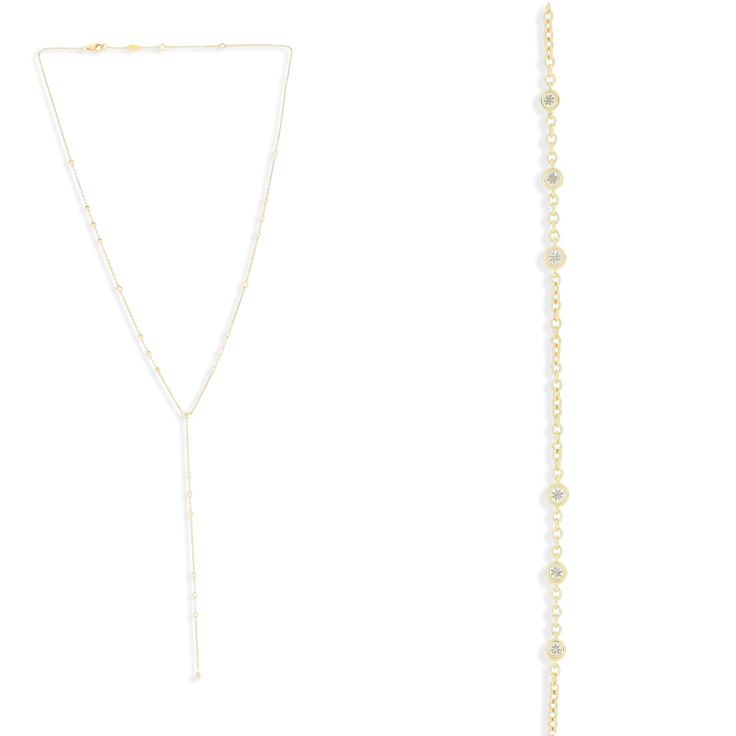 18k Yellow Gold Cascading Diamond Lariat - Charles Koll Jewelers