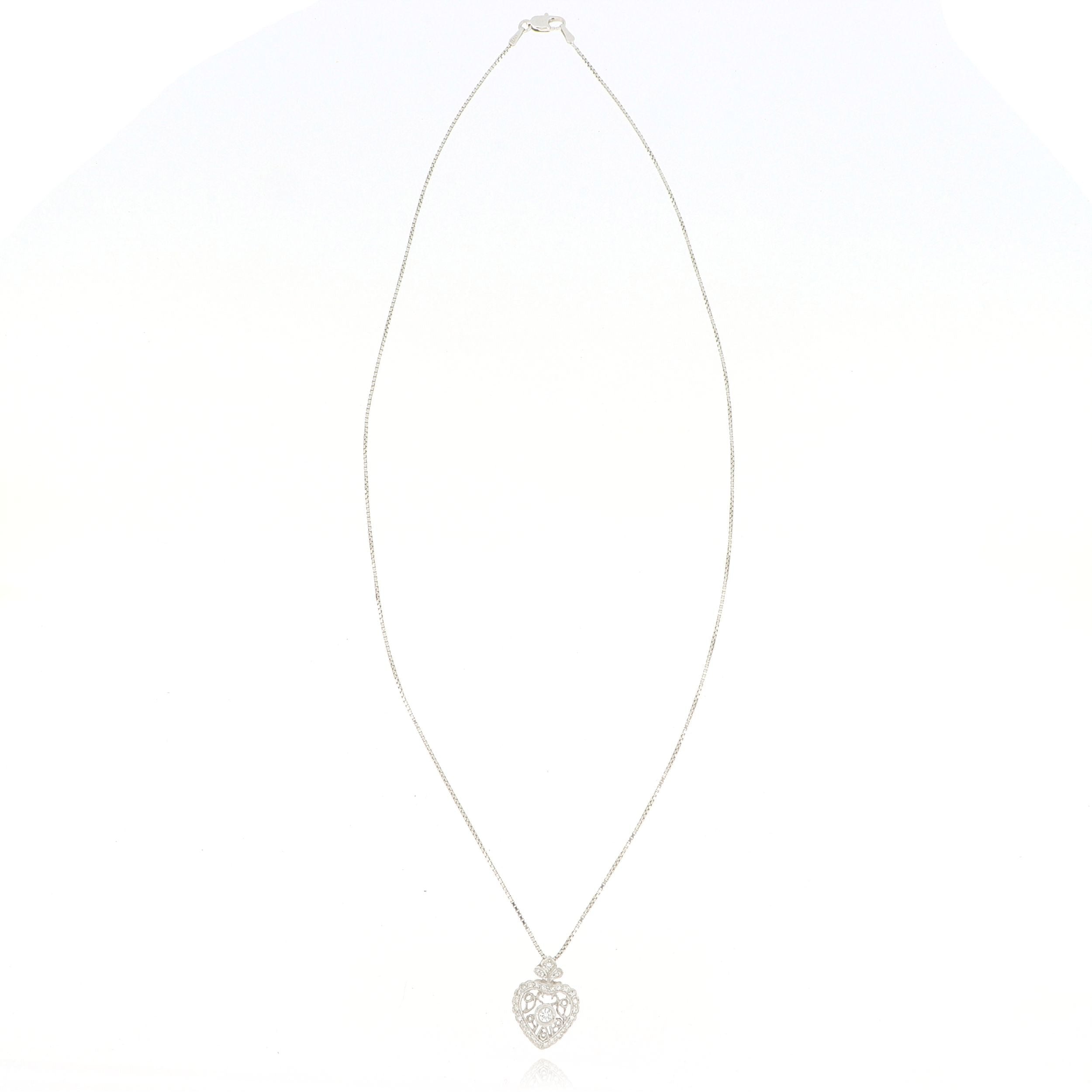 18k White Gold Vintage Diamond Heart Necklace - Charles Koll Jewelers