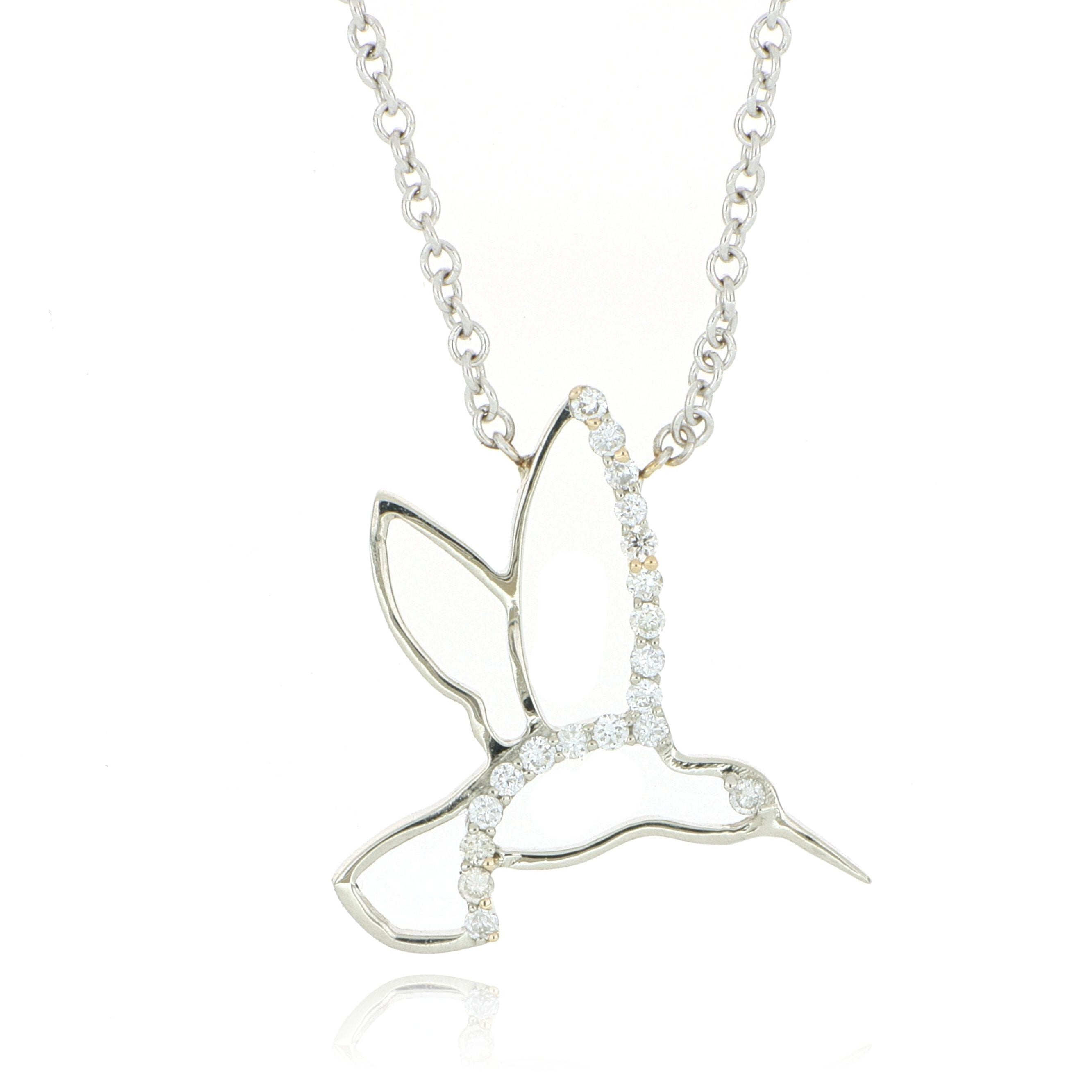 18k White Gold Diamond Accented Humming Bird Necklace