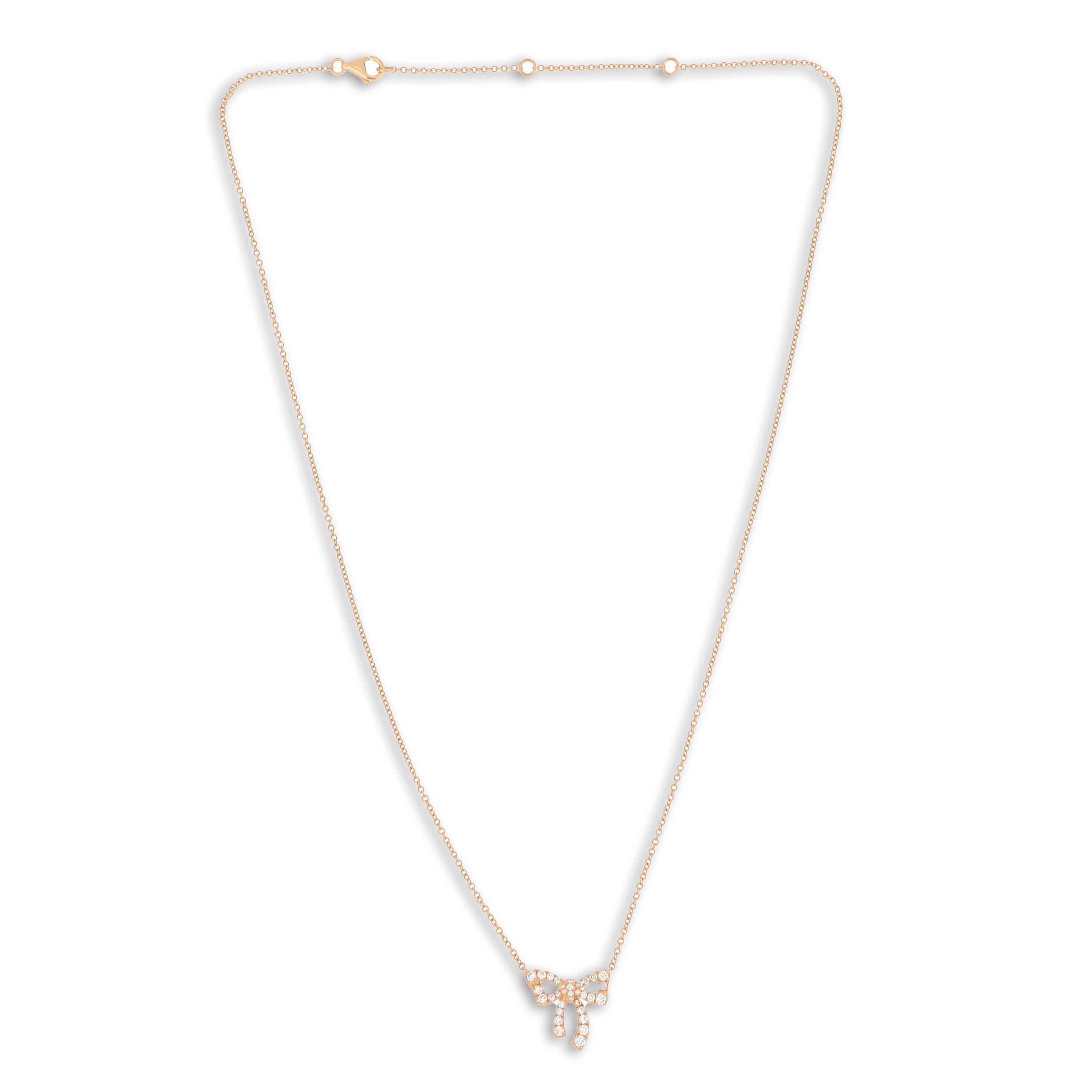 18k Rose Gold Diamond Accented Bow Necklace