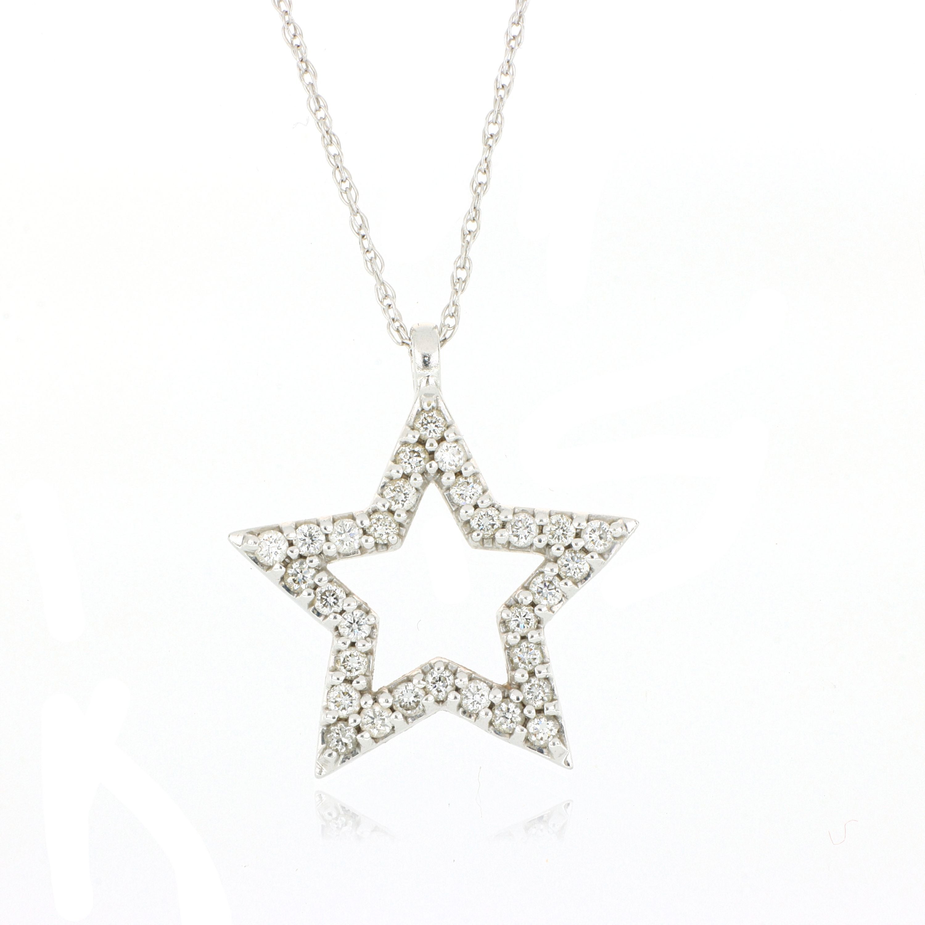 14k White Gold Diamond Star Necklace