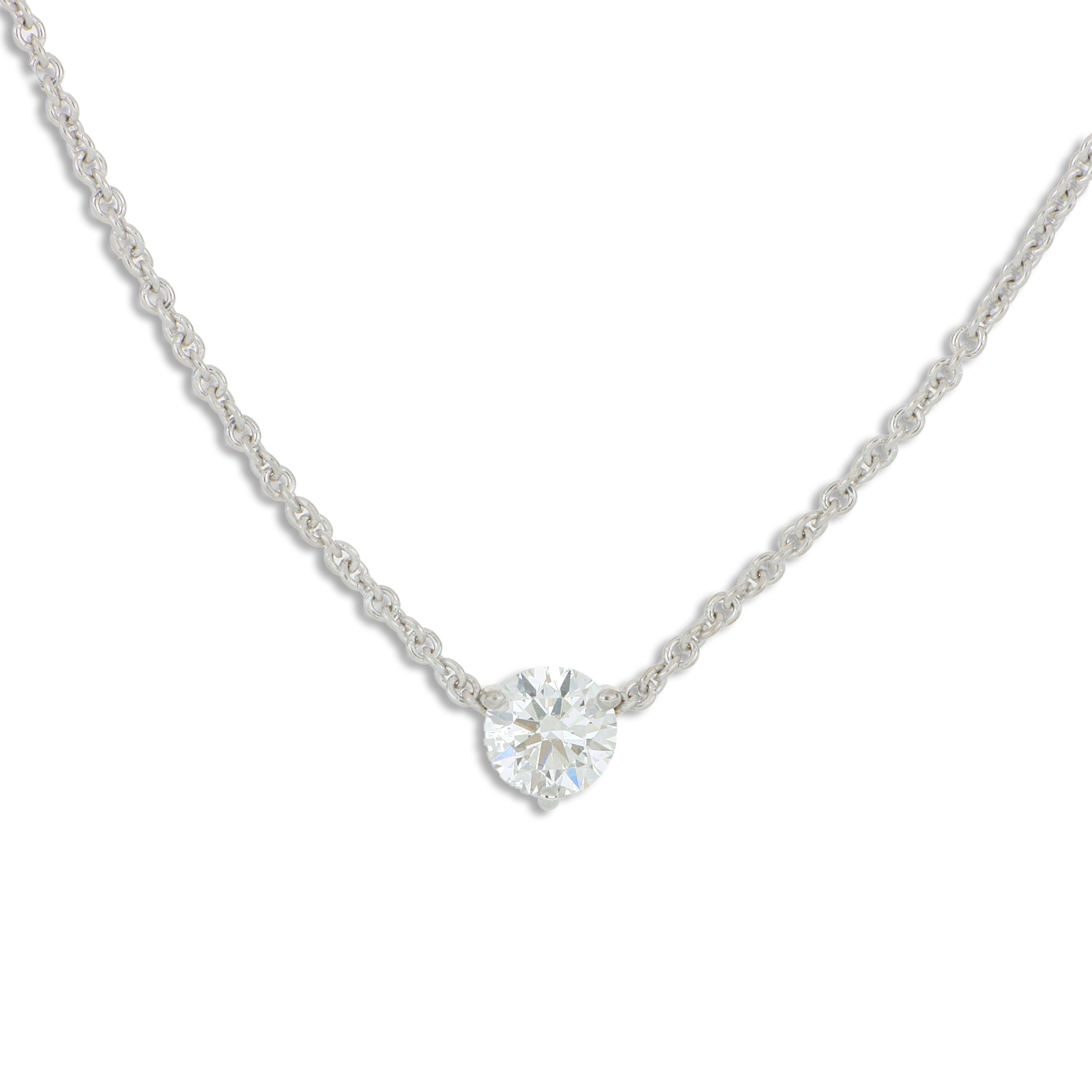 18k White Gold and Platinum Diamond Solitaire Necklace