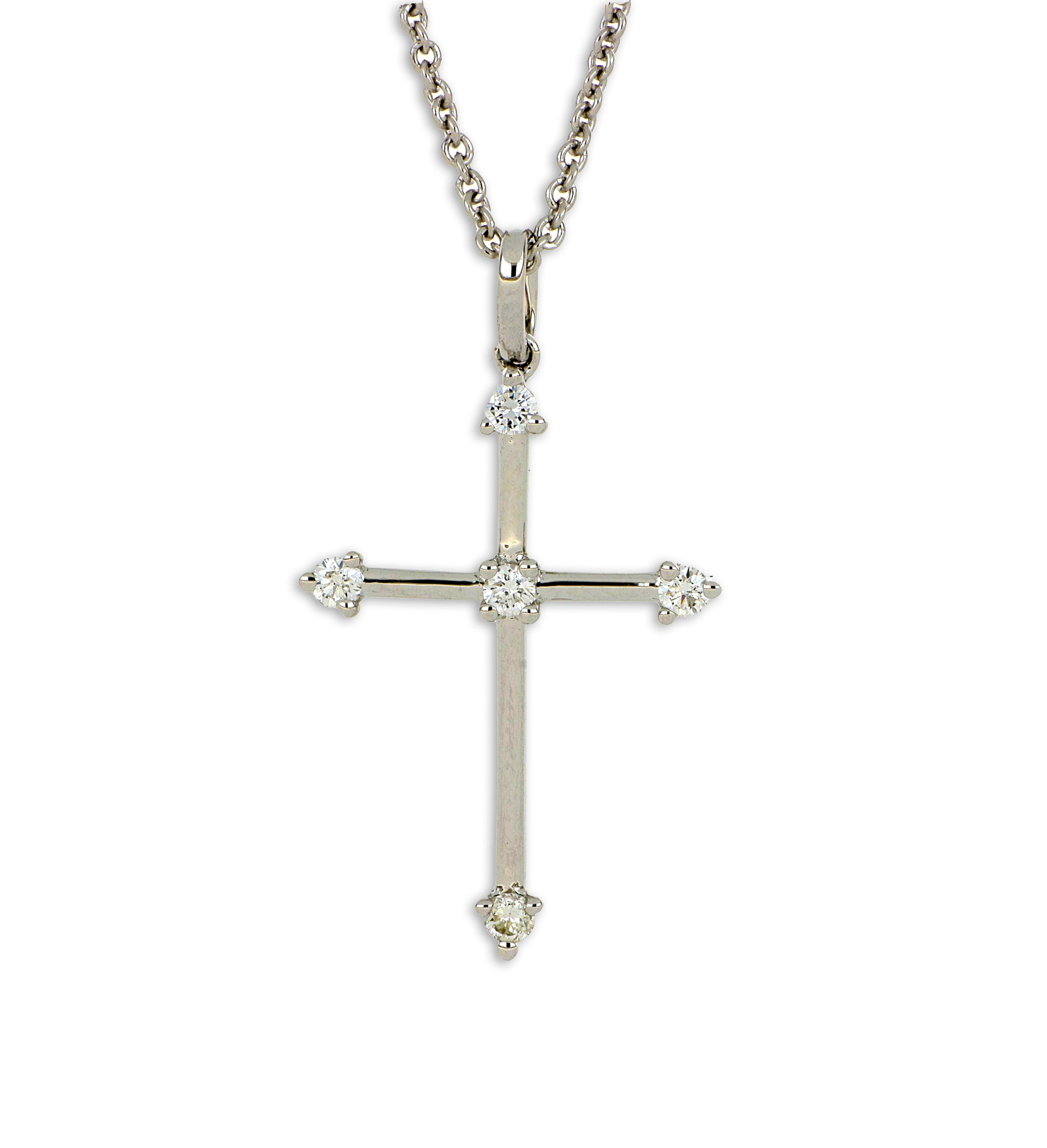 18k White Gold Diamond Accented Cross Necklace