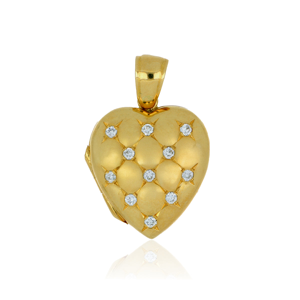 18k Yellow Gold Diamond Accented Heart Shaped Locket