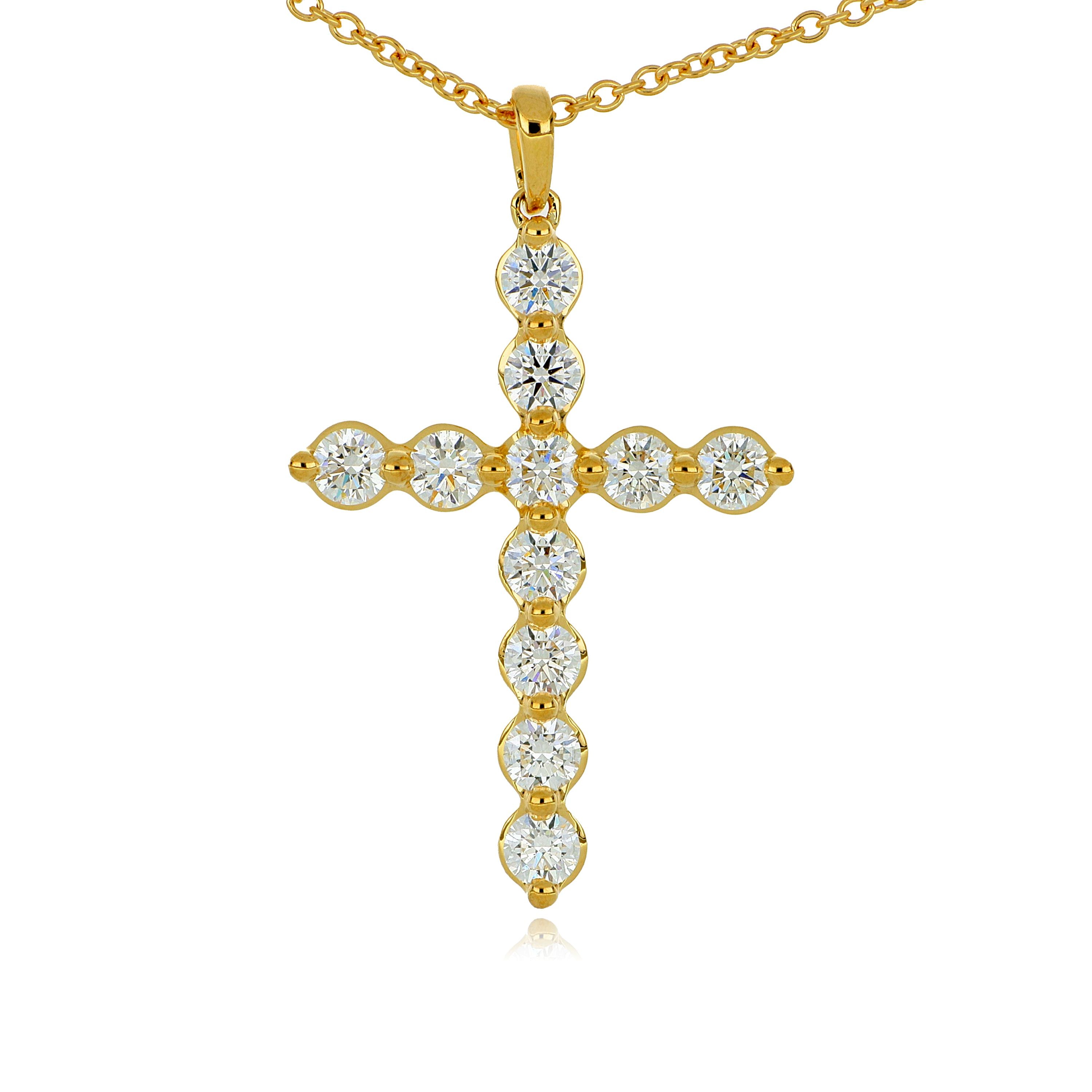 18k Yellow Gold Diamond Cross Pendant