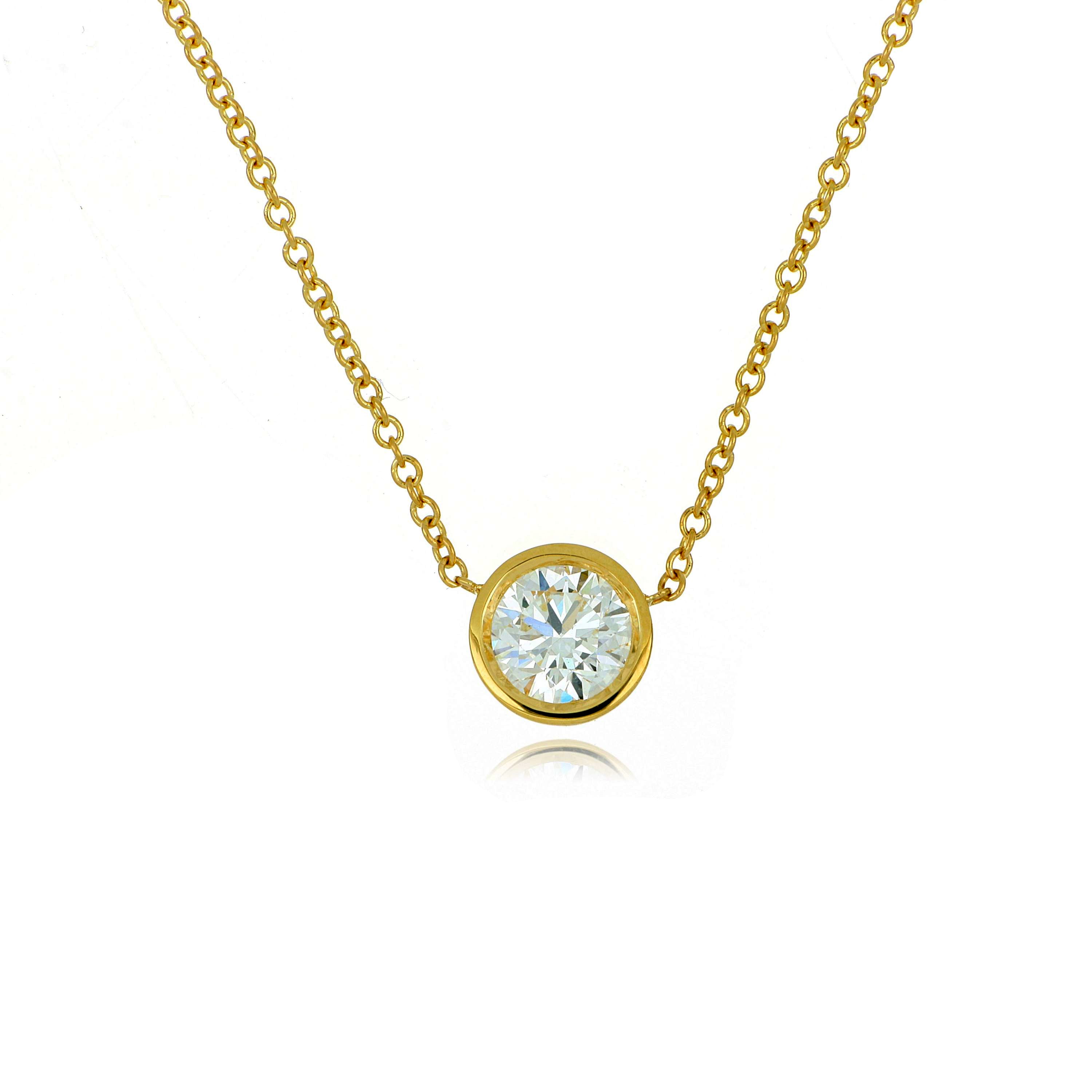 18k Yellow Gold Bezel Set Diamond Necklace