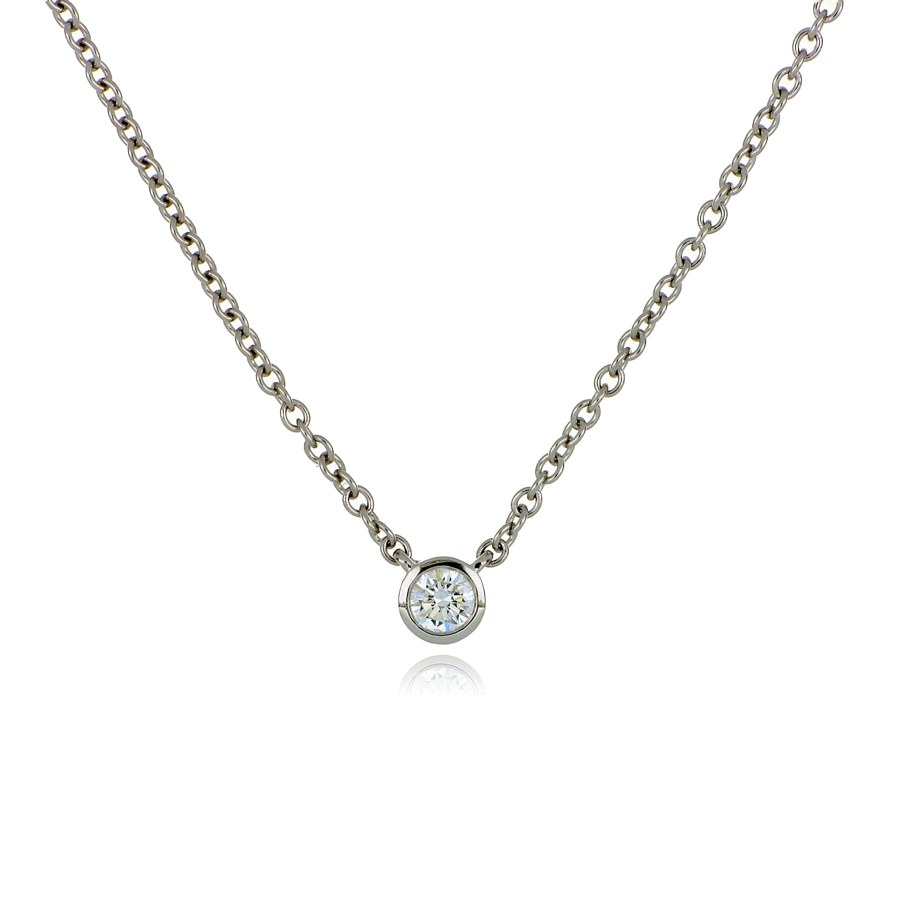 18k White Gold Solitaire Bezel Set Diamond Necklace