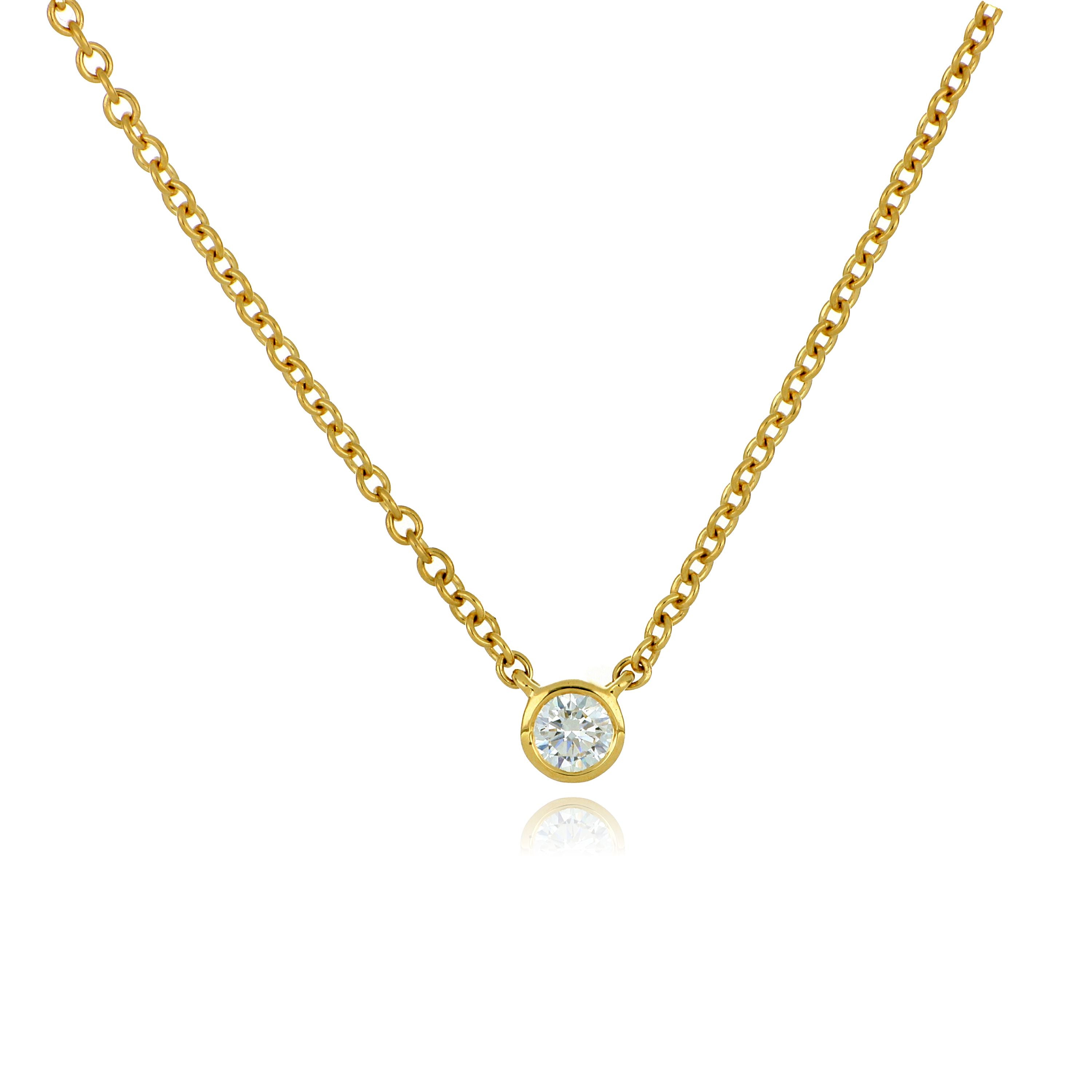 18k Yellow Gold Bezel Set Solitaire Diamond Necklace