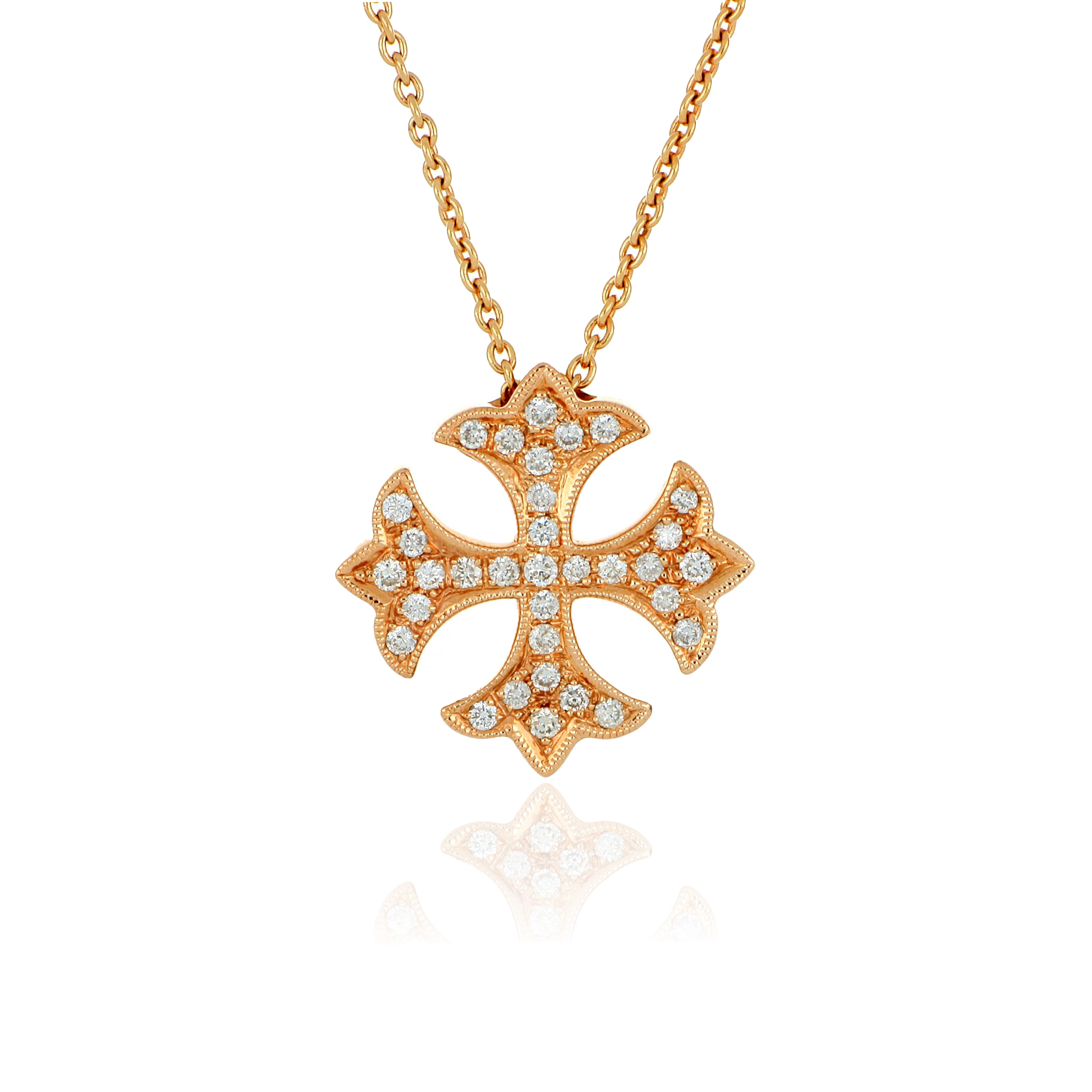 14k Rose Gold Diamond Fleur-De-Lis Pendant - Charles Koll Jewelers