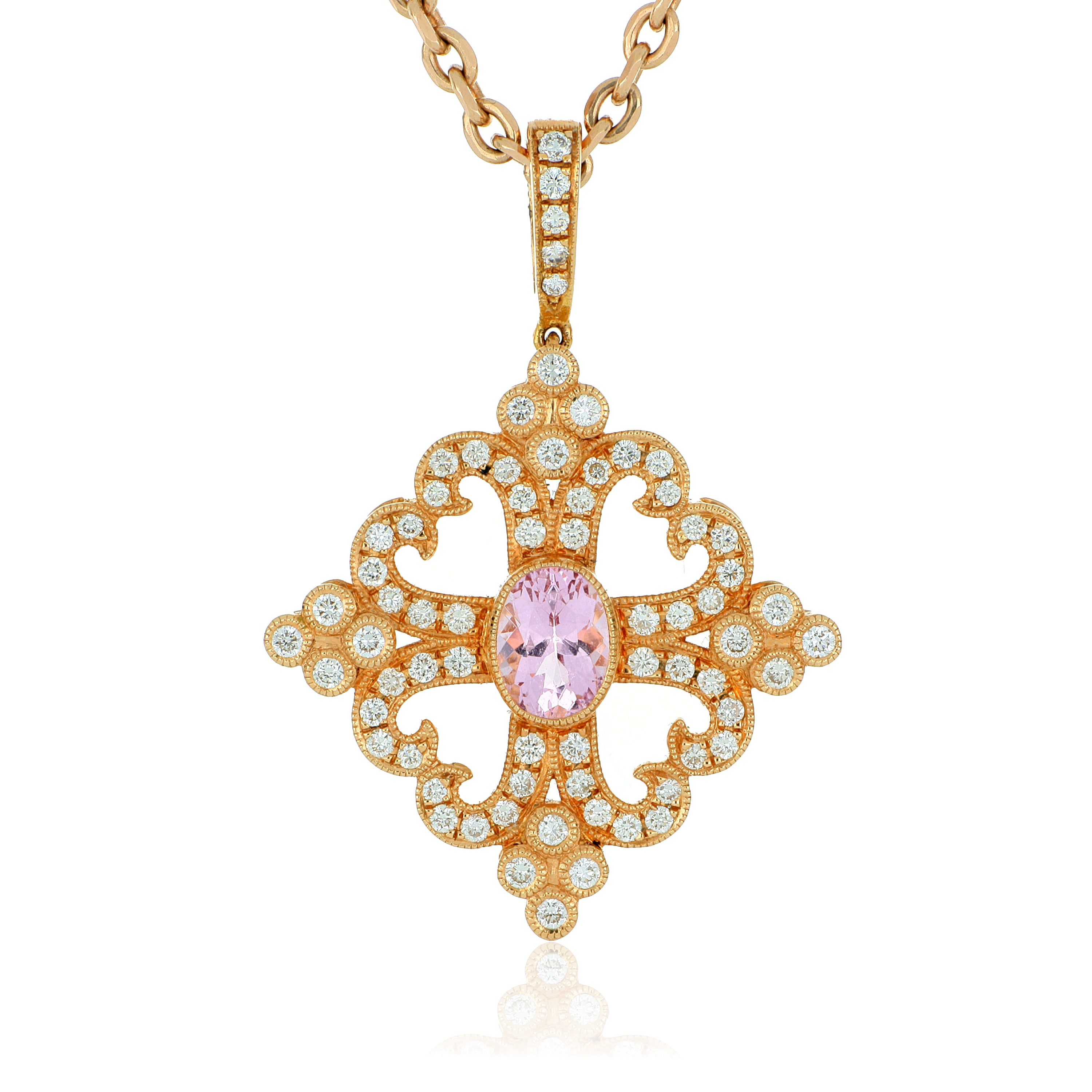 14k Rose Gold Morganite and Diamond Pendant