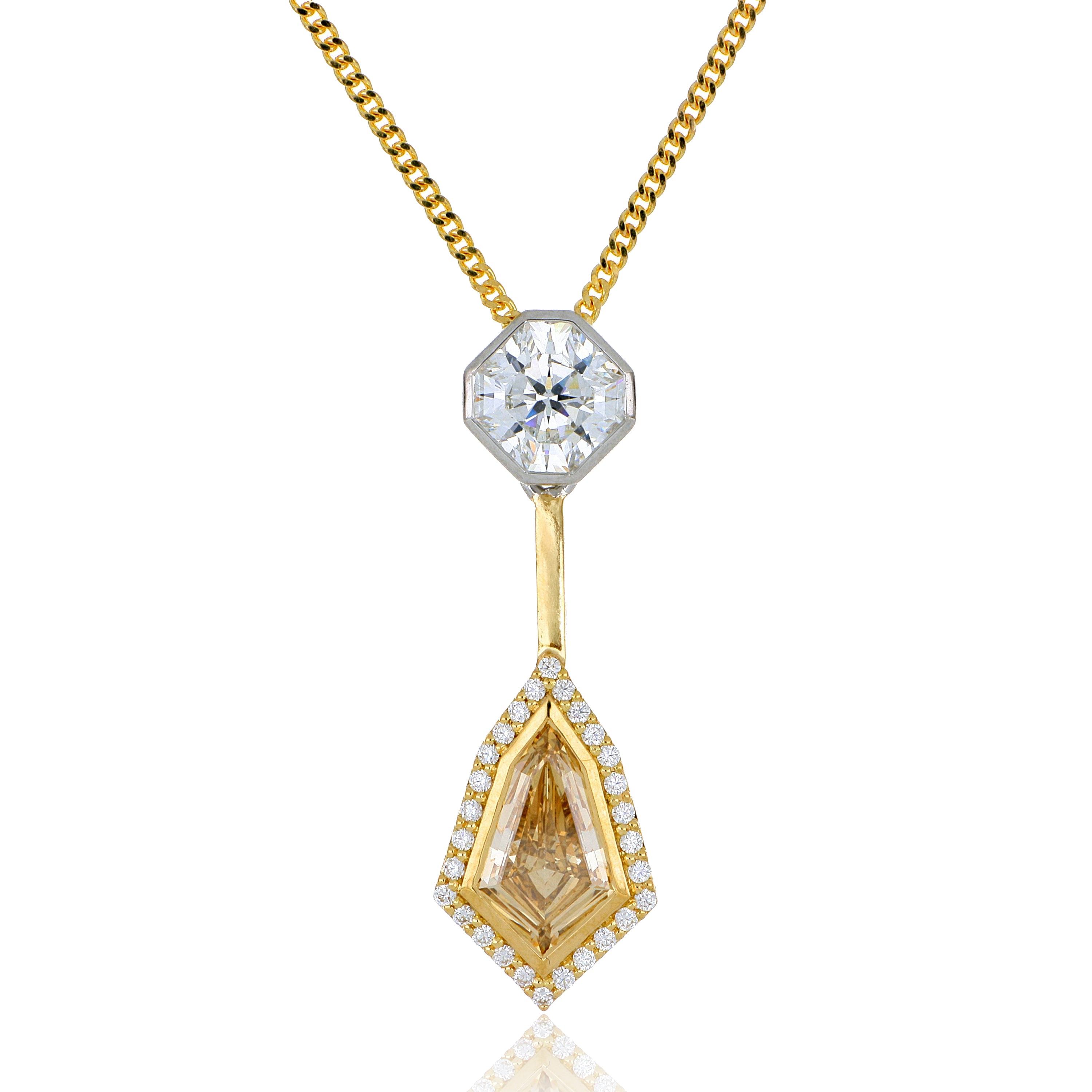 18k Yellow Gold and Platinum Fancy Diamond Pendant