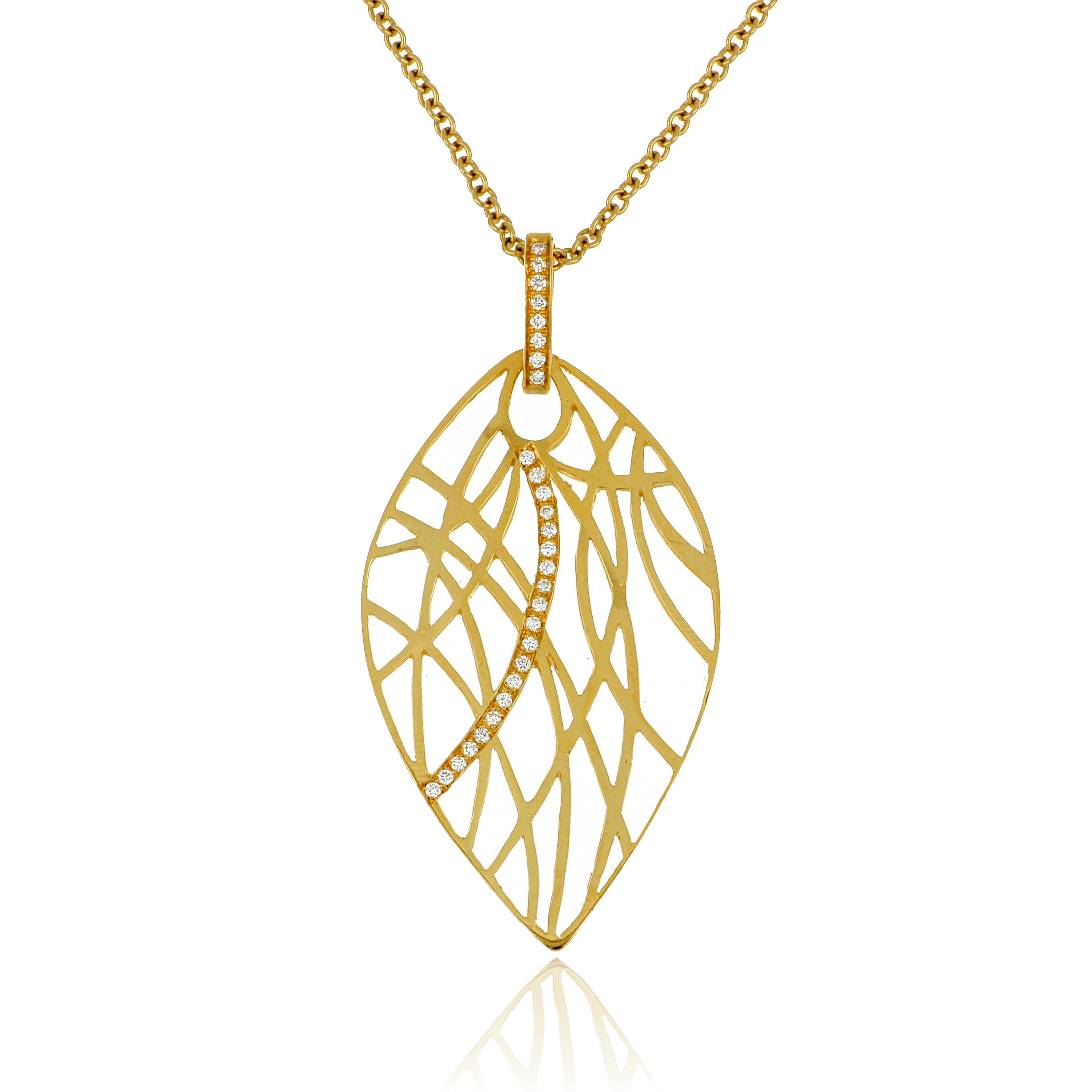18k Yellow Gold Diamond Accented Feather Pendant