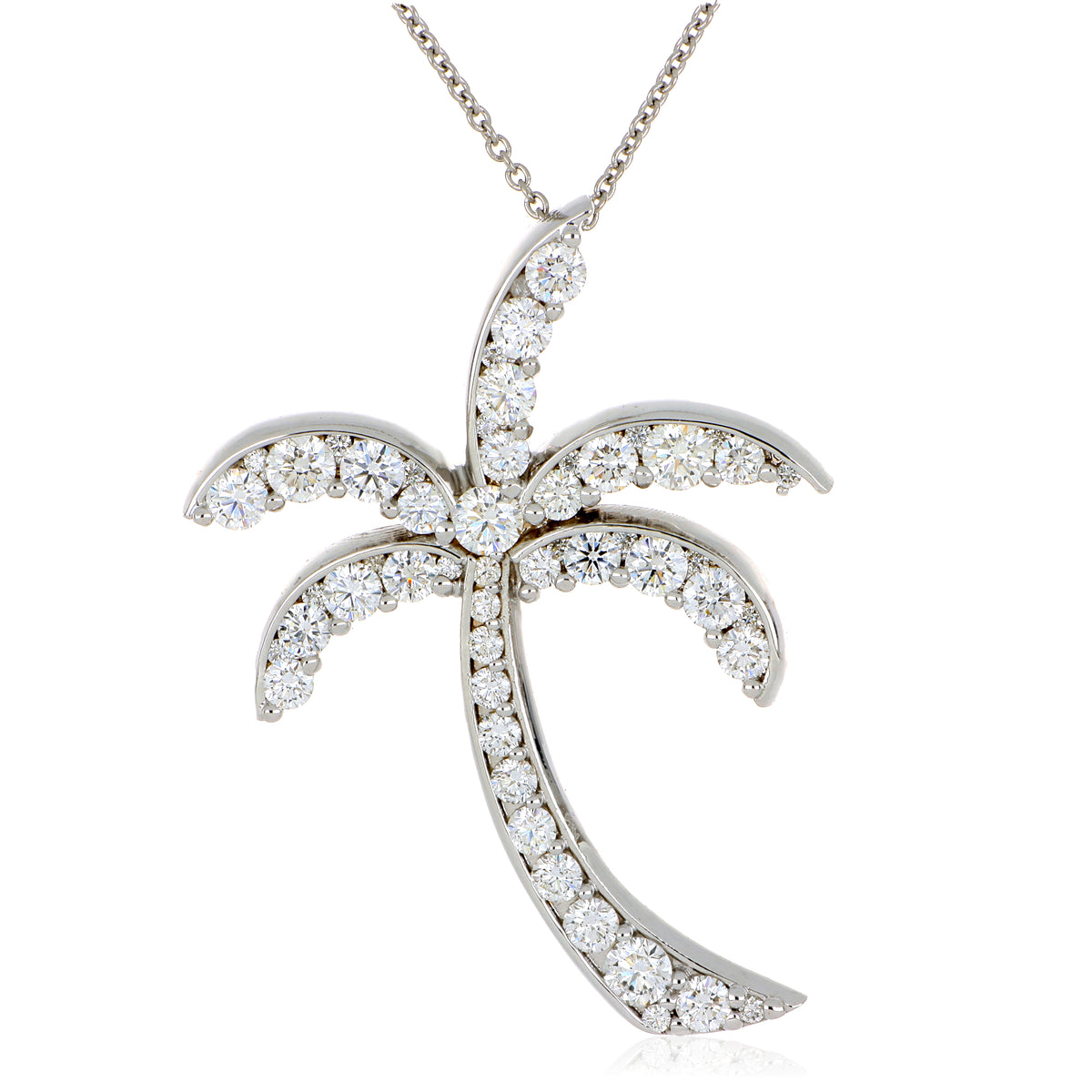 18k White Gold Diamond Palm Tree Pendant - Charles Koll Jewelers